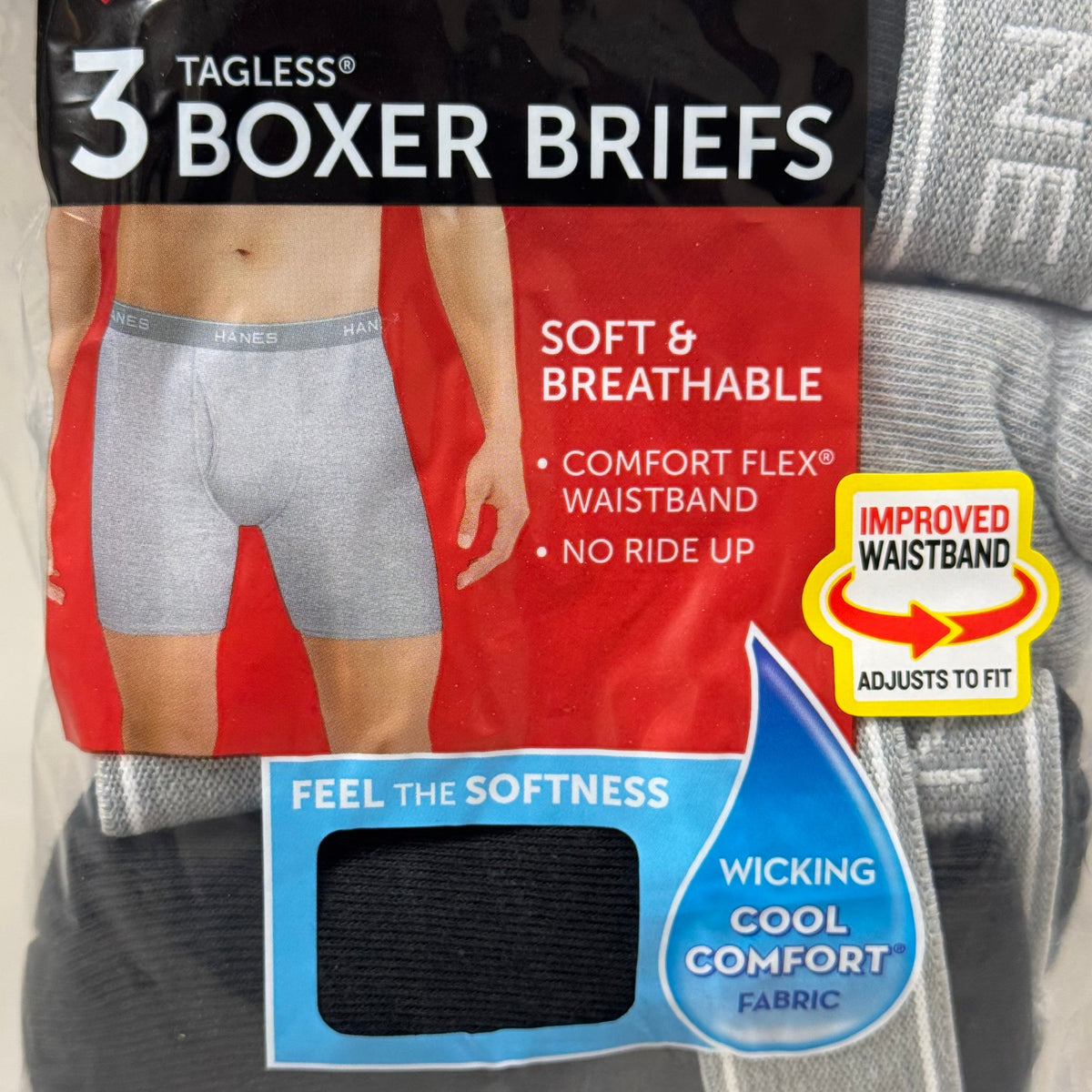 HANES (3 PACK!) Men's Cool Comfort Boxer Briefs Sz 2XL 44-46" Black/Grey 2349A3