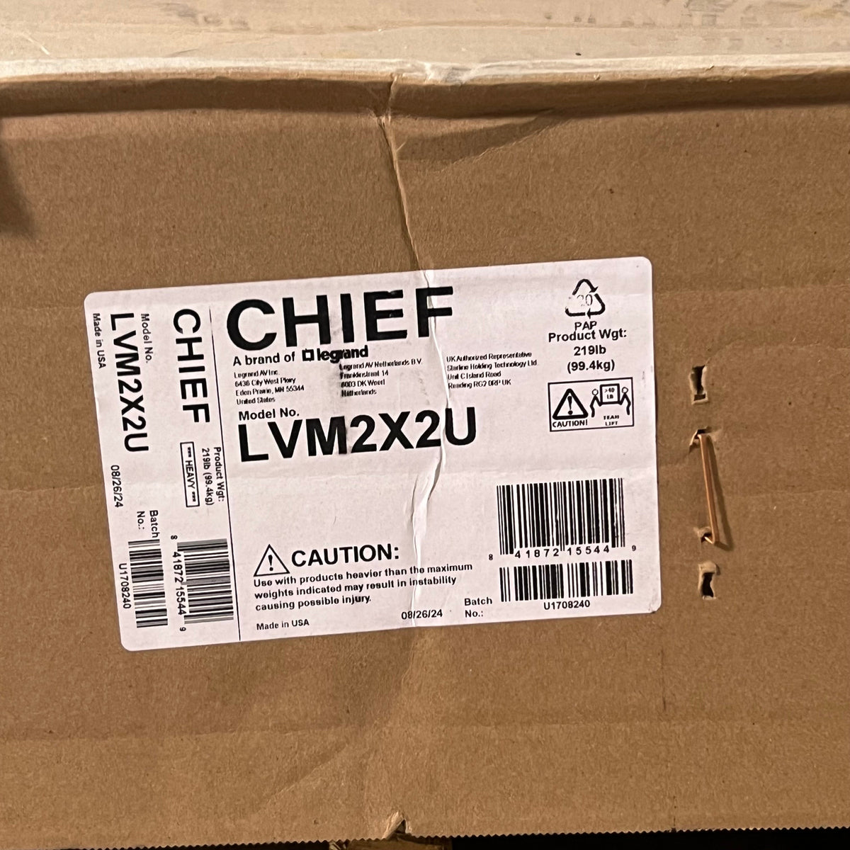 FUSION 2 x 2 Video Wall Cart LVM2X2U (Qty: 1, 179Lbs) (New Other, Distressed Box)