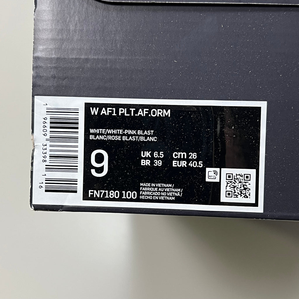 NIKE Air Force 1 PLT.AF.ORM Tapered Toe Shoes Sz Women's 9 White/Pink/Blue FN7180-100