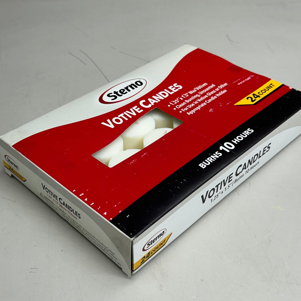 STERNO (24 Count) Votive Unscented Clean Burning Candles  1.25"x1.5" White