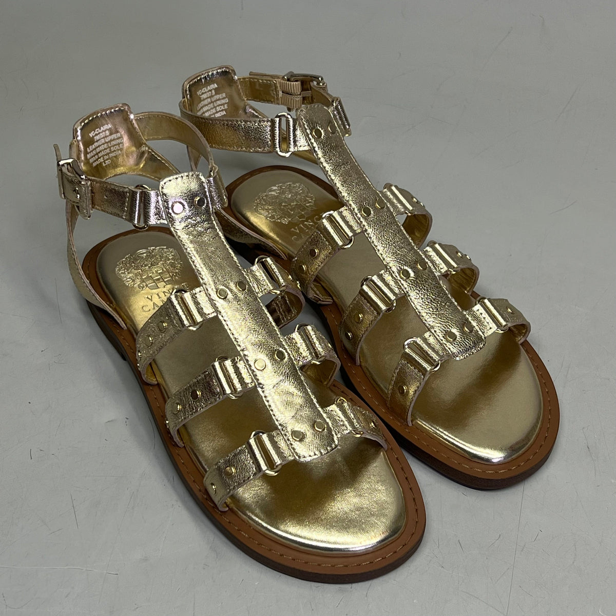 VINCE CAMUTO Leather Studded Gladiator Sandals Women's Sz 9M Egyptian Gold
