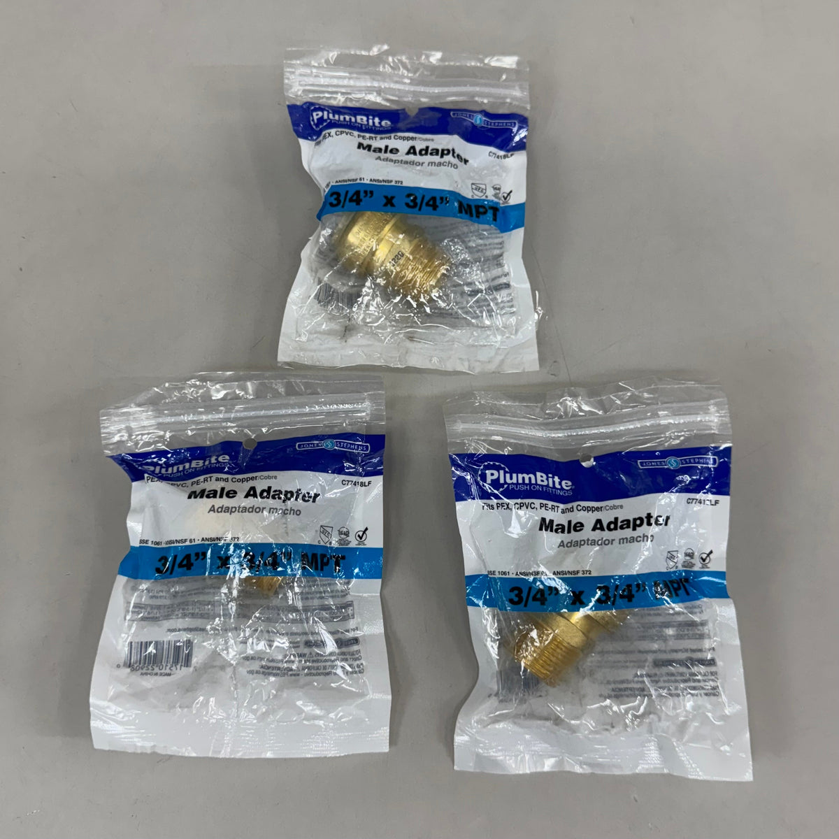 JONES STEPHENS  (3 Pack) Plumbite Push On Male Adapter 3/4"x3/4" Brass C77418LF