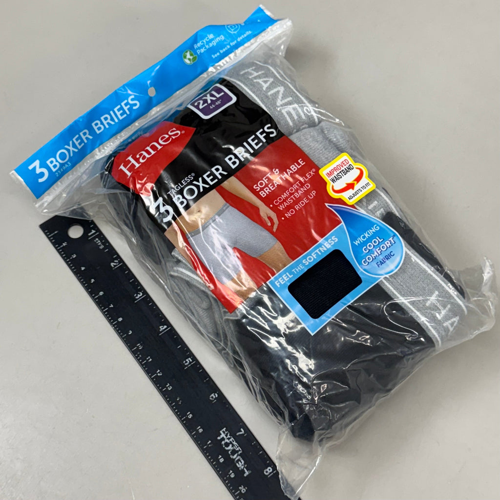 HANES (3 PACK!) Men's Cool Comfort Boxer Briefs Sz 2XL 44-46" Black/Grey 2349A3