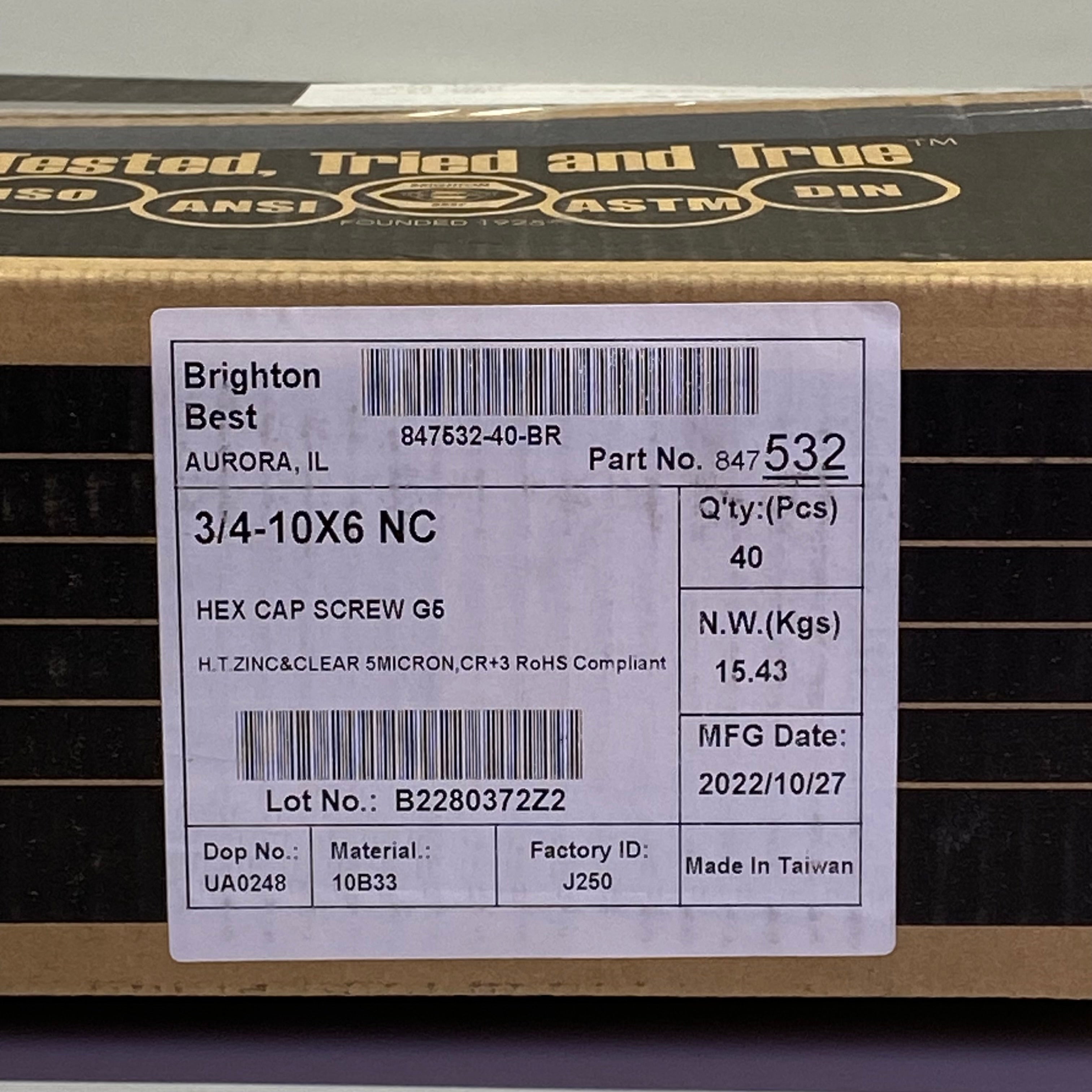 Hex Bolts (40 Pcs) Grade 5 Zinc 3/4-10X6" Grey 46296-600
