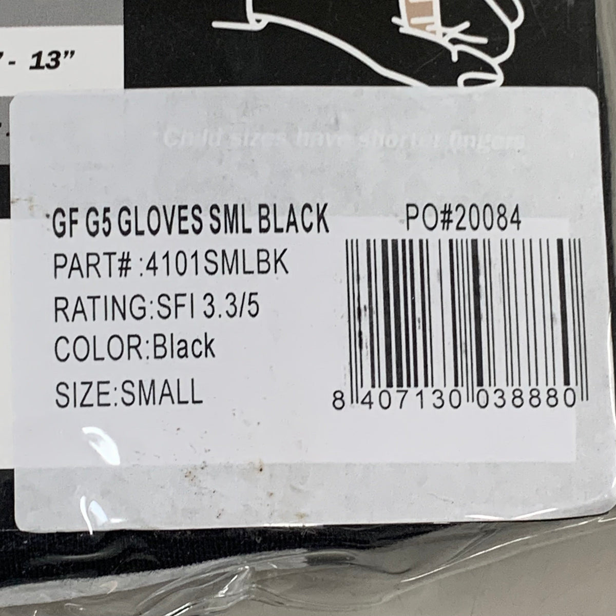 G-FORCE G5 Racing Gear Gloves SZ S Black 4101SMLBK