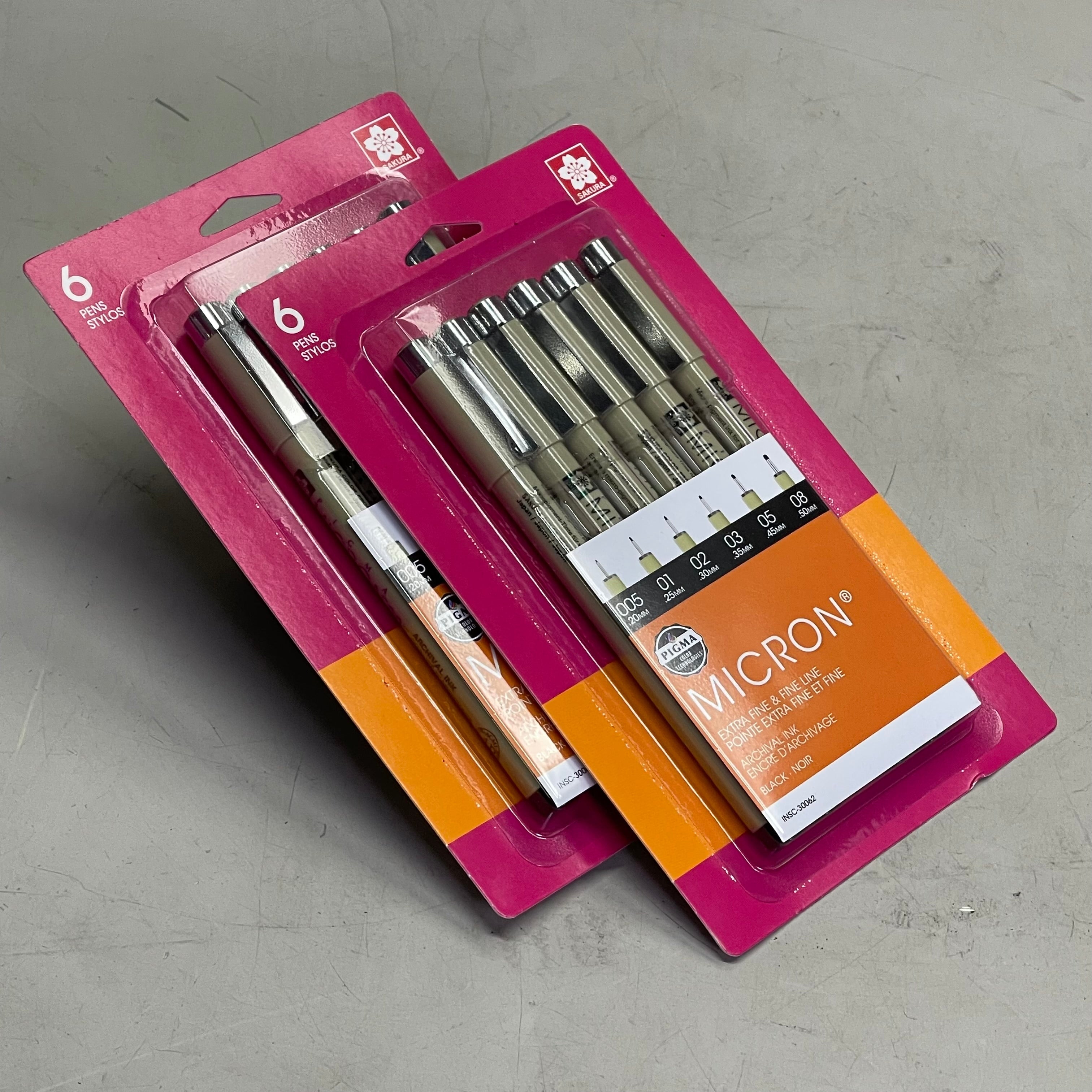 SAKURA (2-PACK) Pigma Micron Pens .2, .25, .3, .35, .45, & .5 mm Black 30062