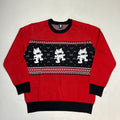 MONSTERCAT Records Holiday Intarsia Pullover Sweater Men's Sz XL Deep Red/Black