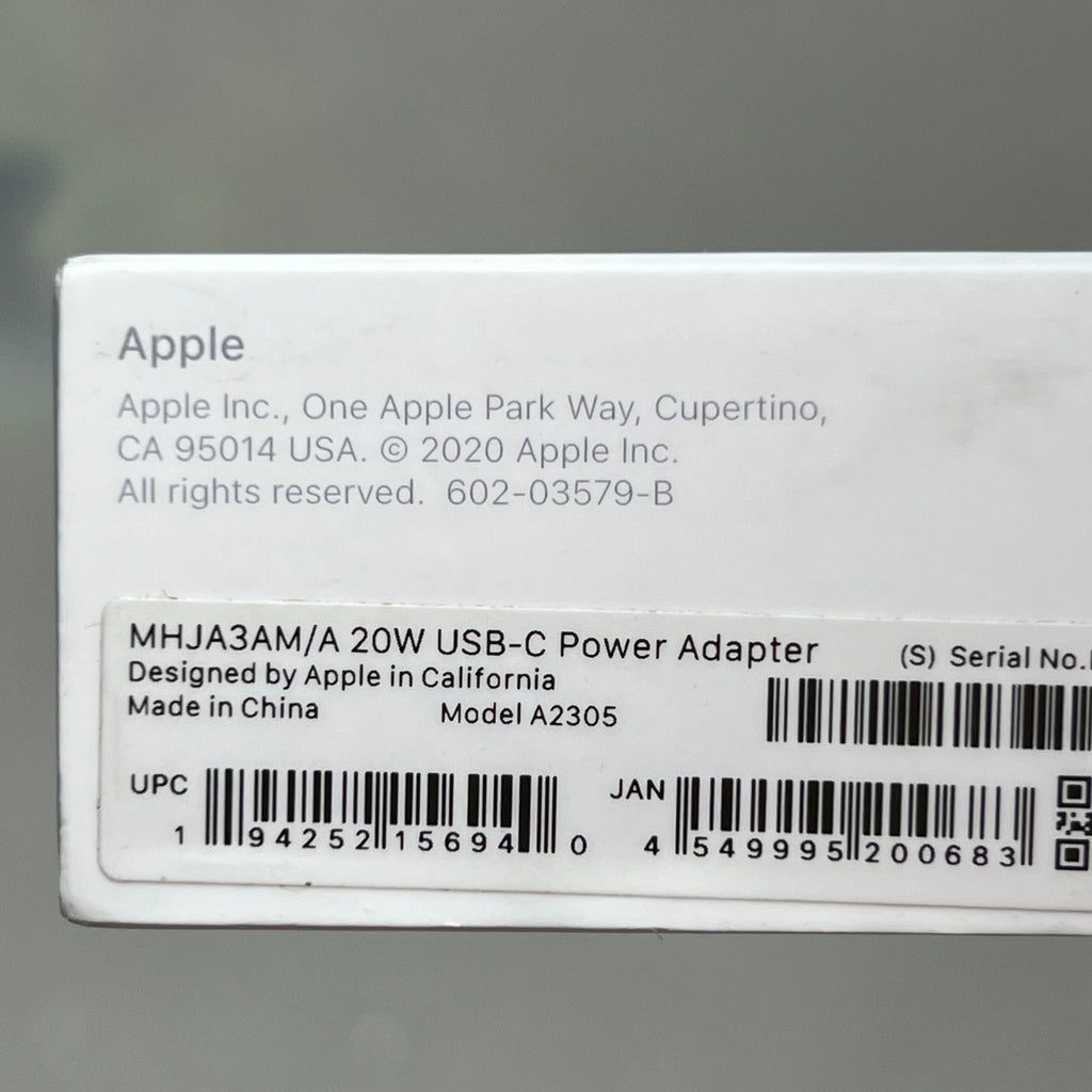 APPLE Fast Charging USB-C Power Adaptor 20 Watt White MHJA3AM/A (Return)