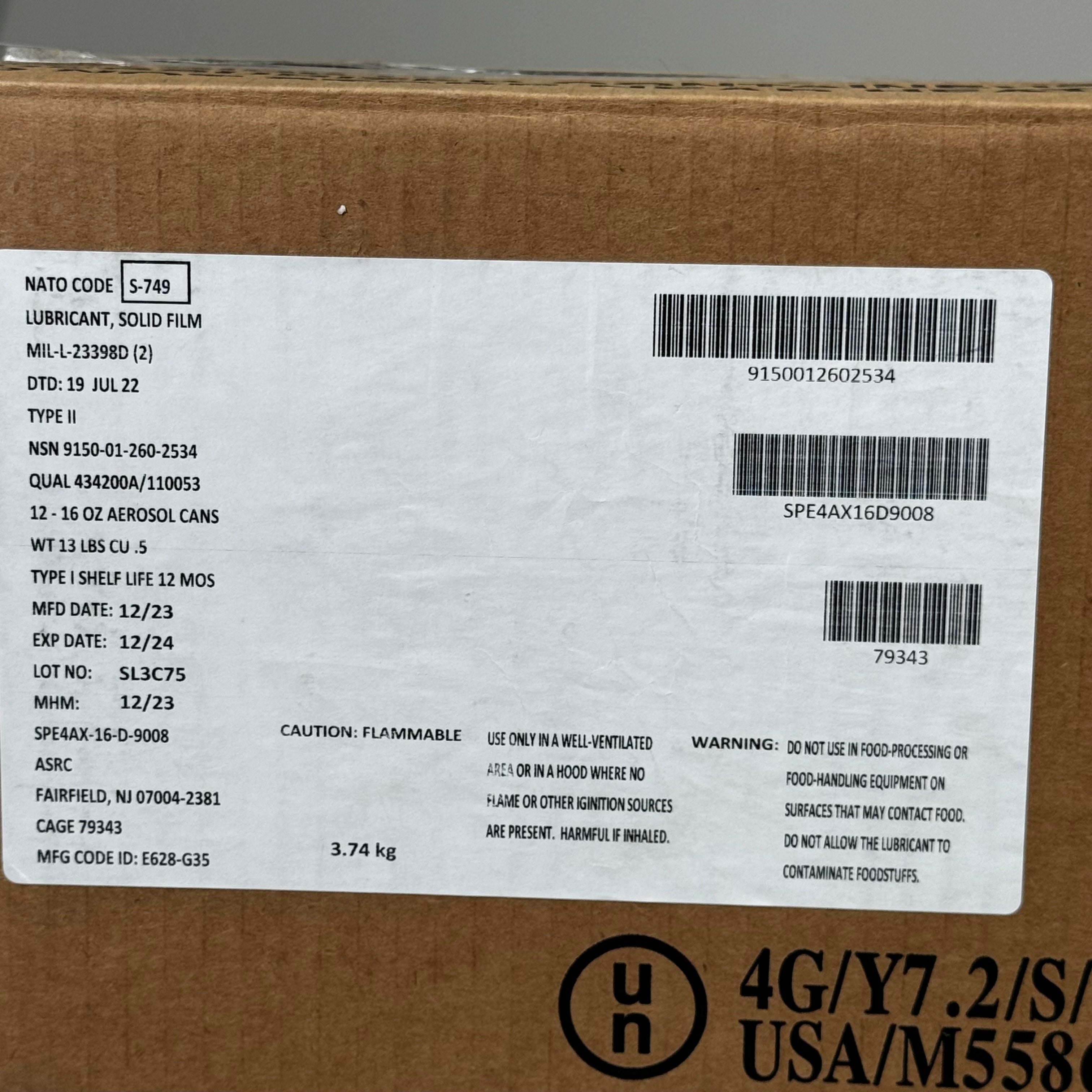 SANDSTROM (12 PACK)Lubricant Solid Film Bonding Industrial Equipment BB12/24 16oz