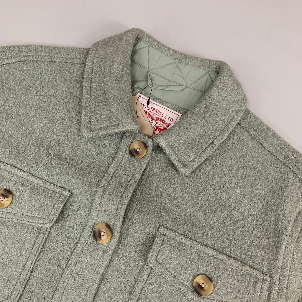 LEVI'S Front Button Cropped Jacket W/ Laydown Collar Women's Medium Tea Green 595450040