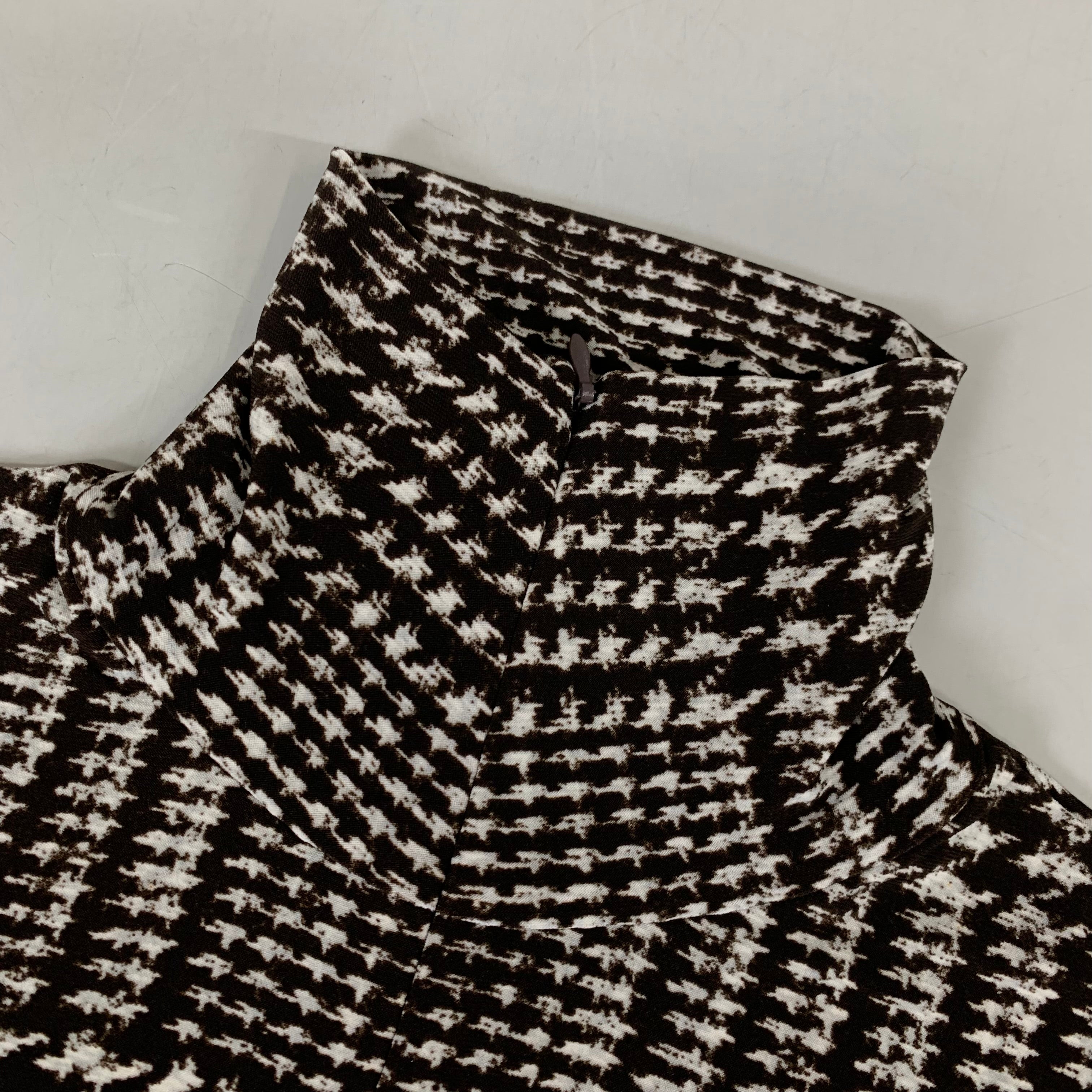 NORMA KAMALI Front Zip Slim Fit Turtle Top Women's Sz S/36 Chocolate Plaid Tweed