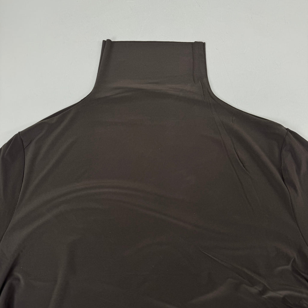 NORMA KAMALI Turtle Neck Ruched Side Drape Gown Unlined Women's XL/42 Chocolate