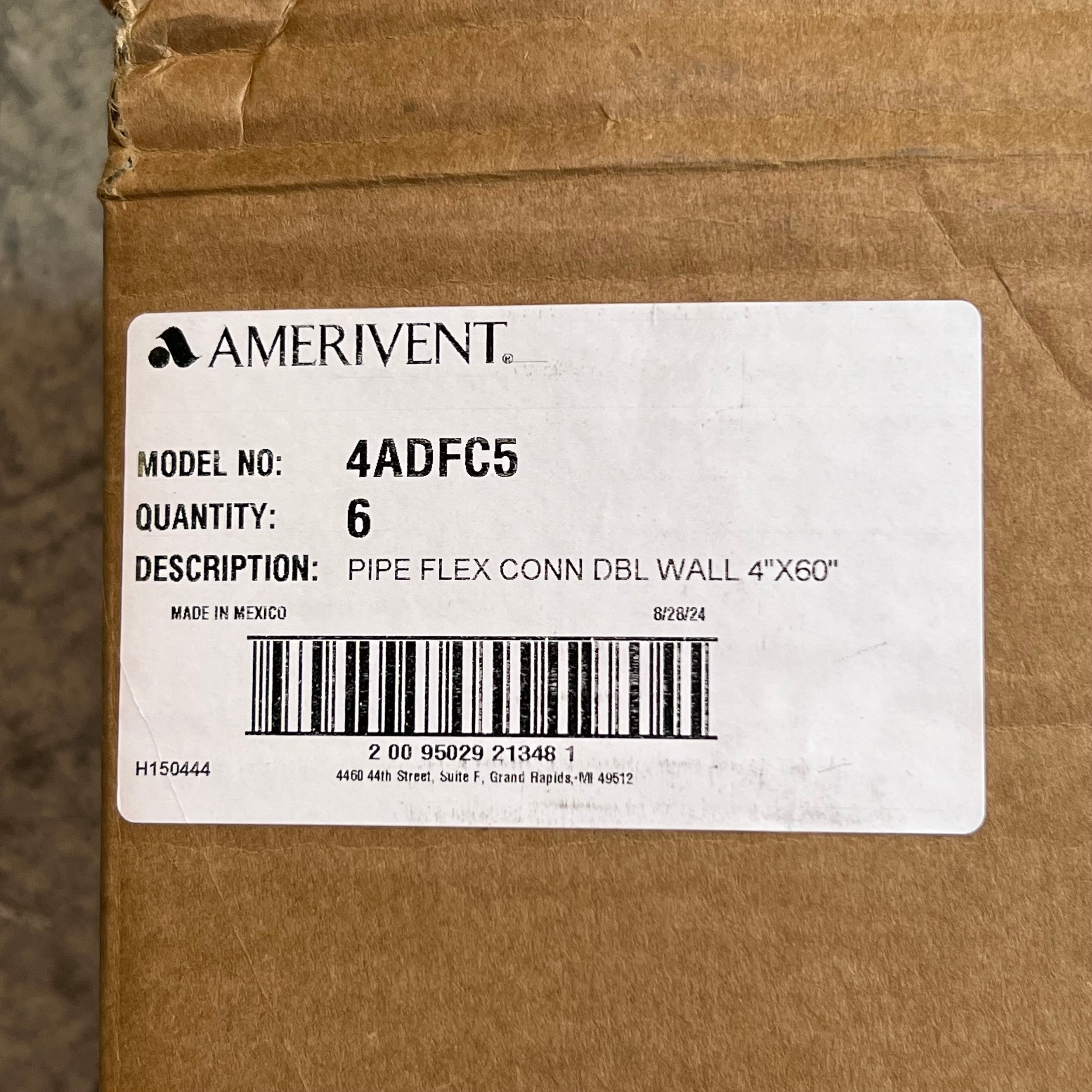 AMERIVENT (6 Pcs) Double Wall Flexible Vent Pipe Sz 4” x 60”, Silver 4ADFC5