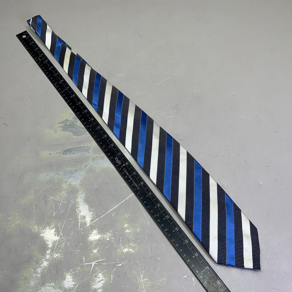 ALEXANDER JULIAN COLOURS Slanted Design Tie 60" White/Light Blue (Pre-Owned)