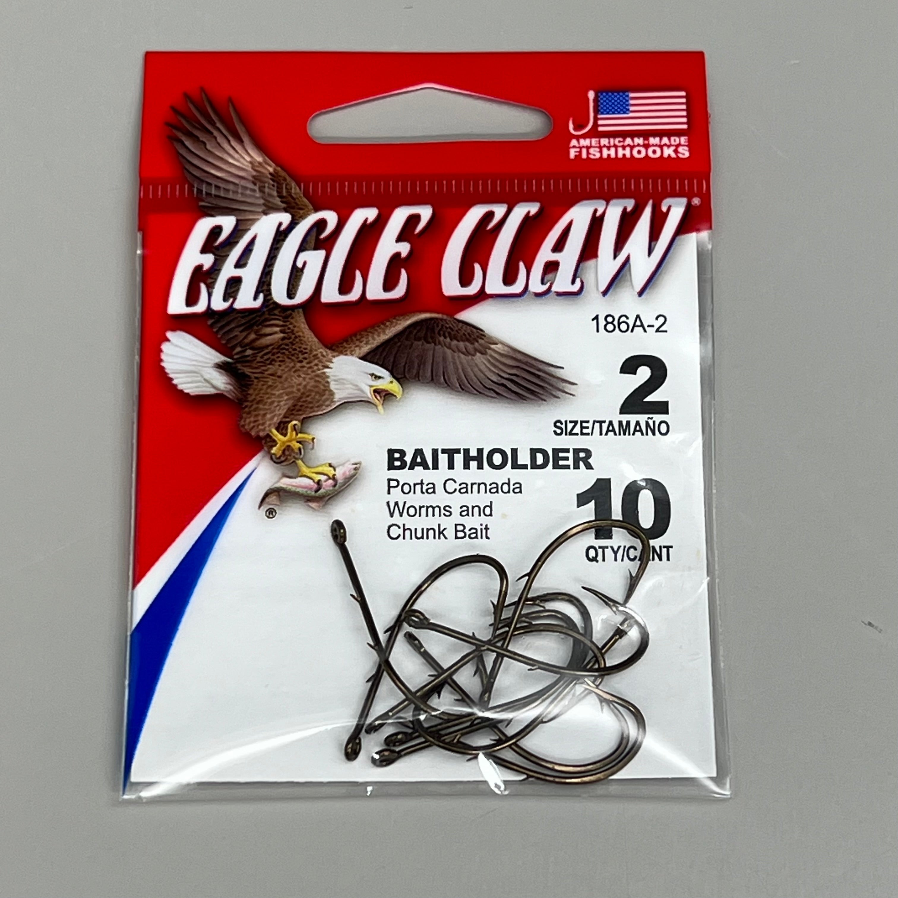 EAGLE CLAW (5 PACK) Offset Worm & Chunk Bait Holder Bronze #2 10pc 186A-2