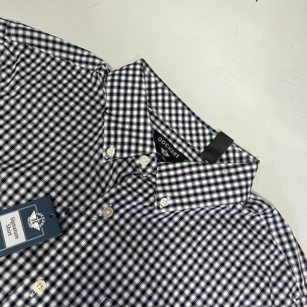 DOCKERS Signature Stain Defender Button Up Shirt Men's Sz XL Navy Blue A42520010