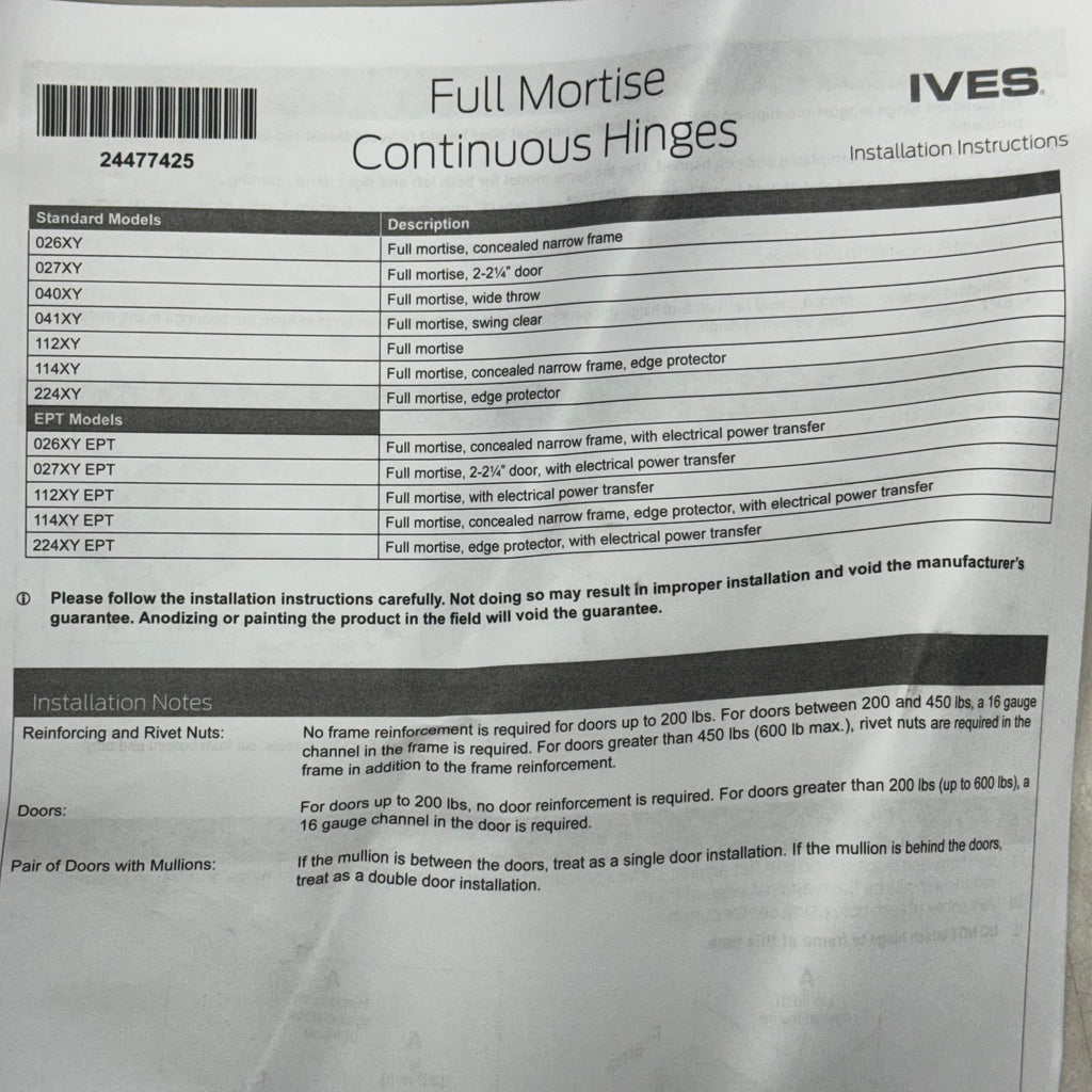 IVES Continuous Hinge Edge Protection Sz 80" L X 4.5" W CH224XY-1.10899