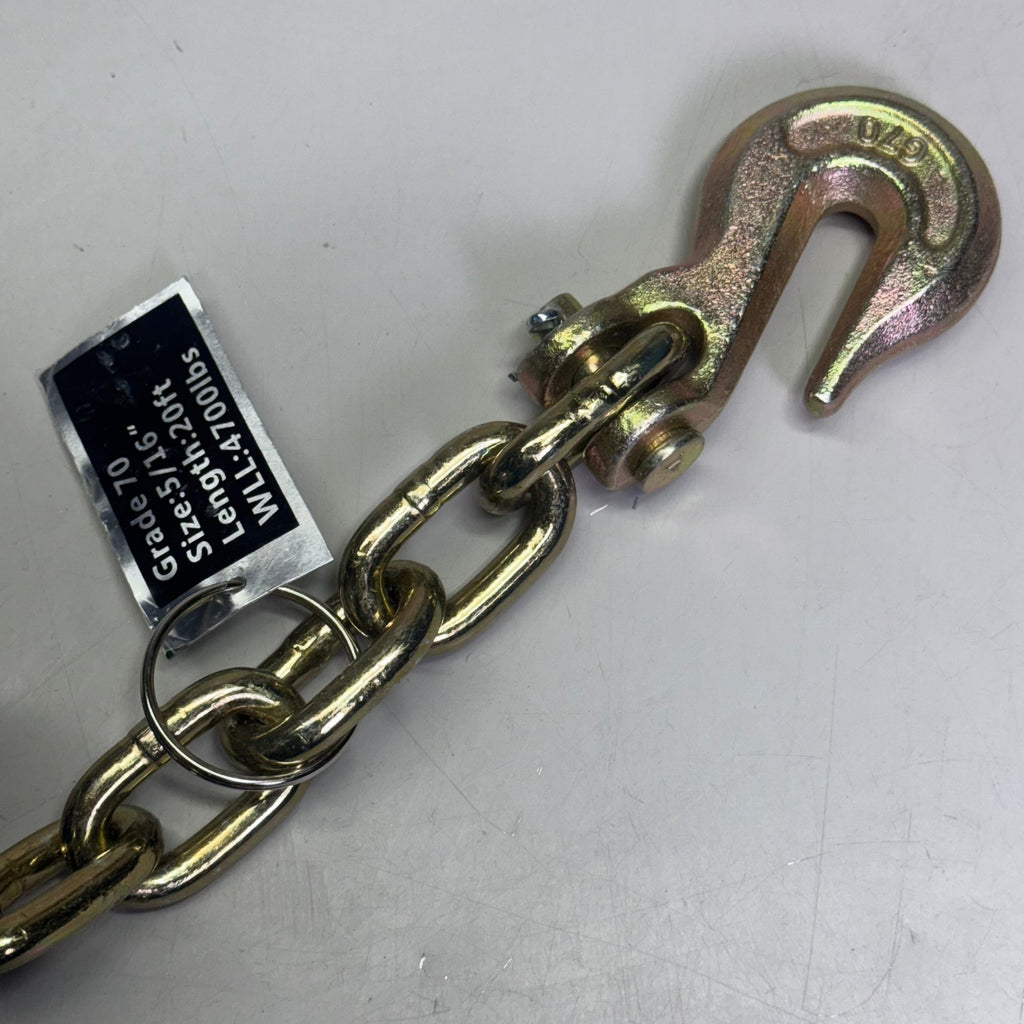 BOXER Cargo Chain With Clevis Grab Hooks Sz 5/16" x 20' Grade 70, Golden
