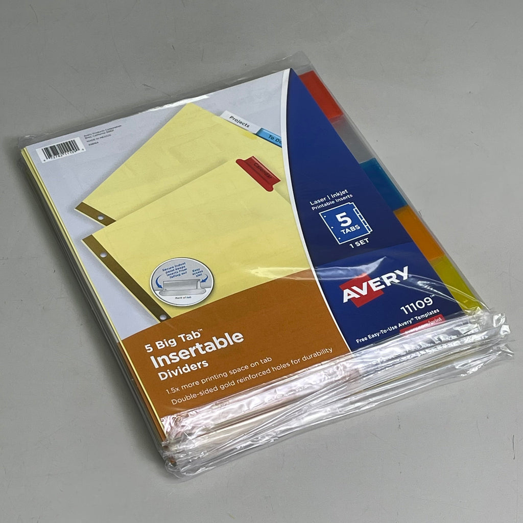 AVERY (12-PACK) Insertable Big Tab Dividers 3-Hole 5-Set Double-Sided Buff 11109