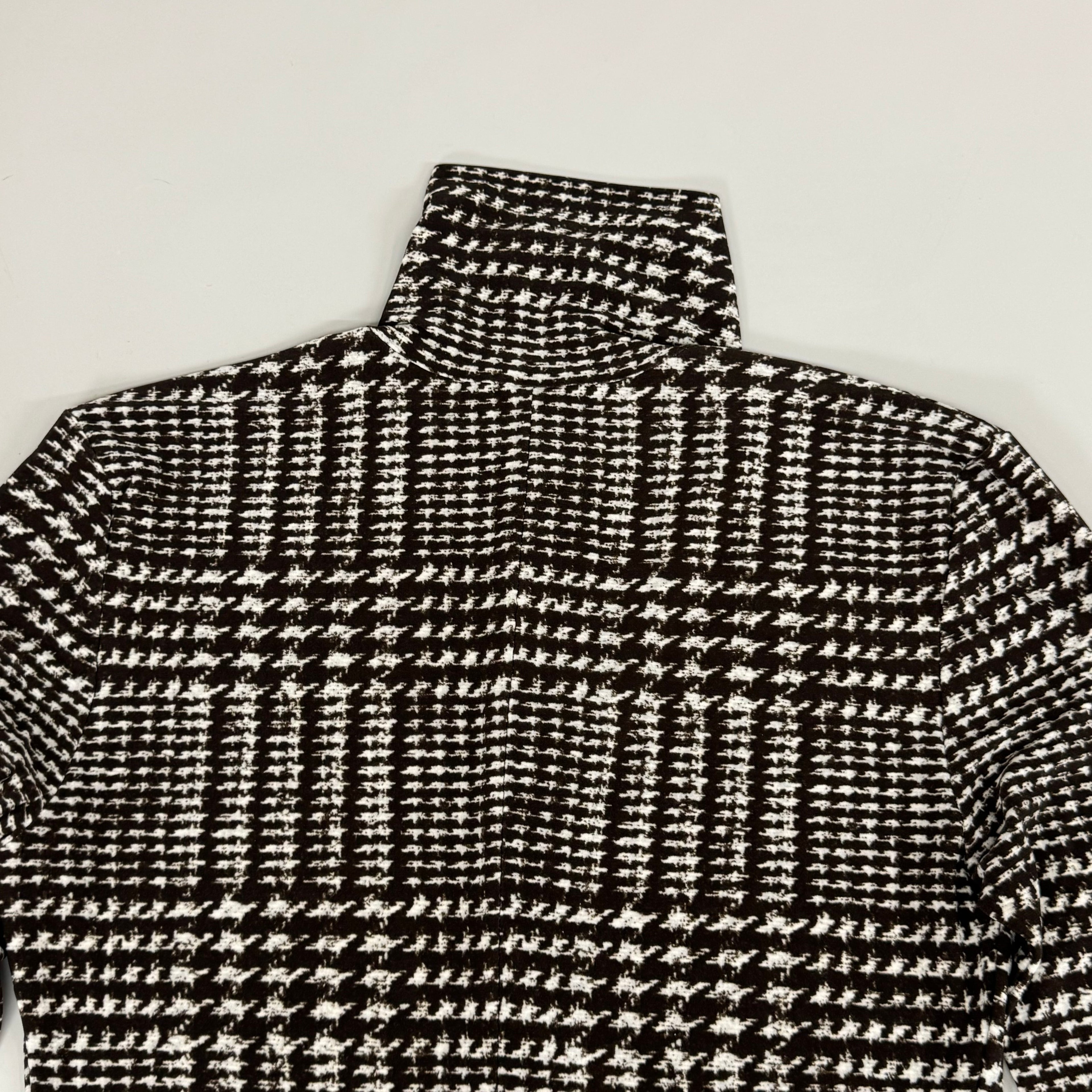 NORMA KAMALI Front Zip Slim Fit Turtle Top Women's Sz XS/34 Chocolate Plaid Tweed