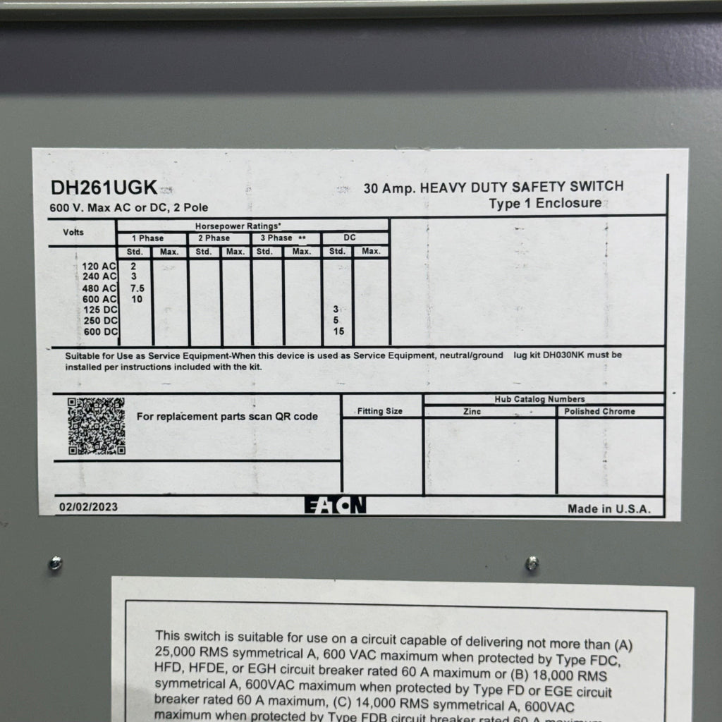 EATON Heavy Duty Safety Switch Sz 48" x 34", Grey DH261UGK