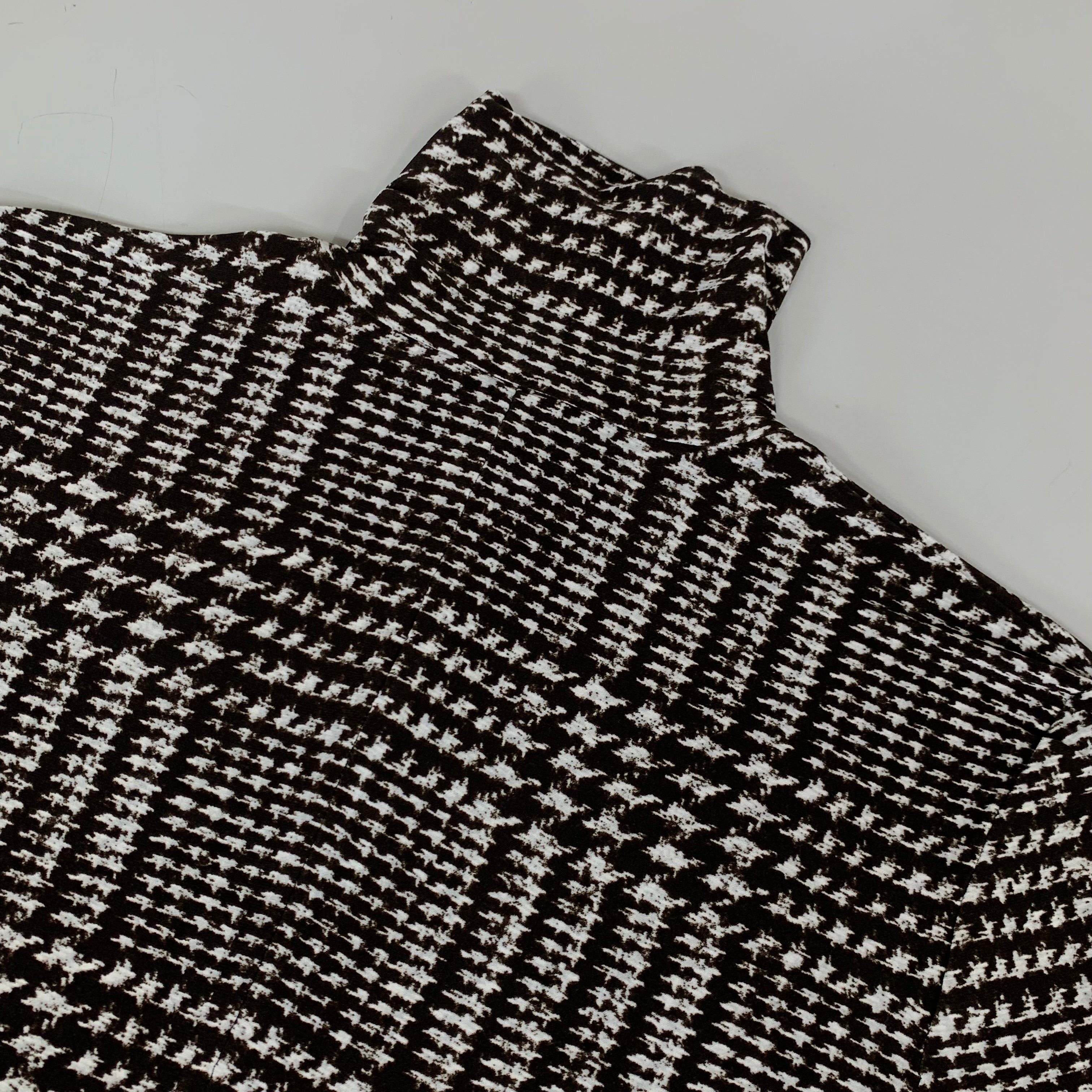 NORMA KAMALI Front Zip Slim Fit Turtle Top Women's Sz S/36 Chocolate Plaid Tweed