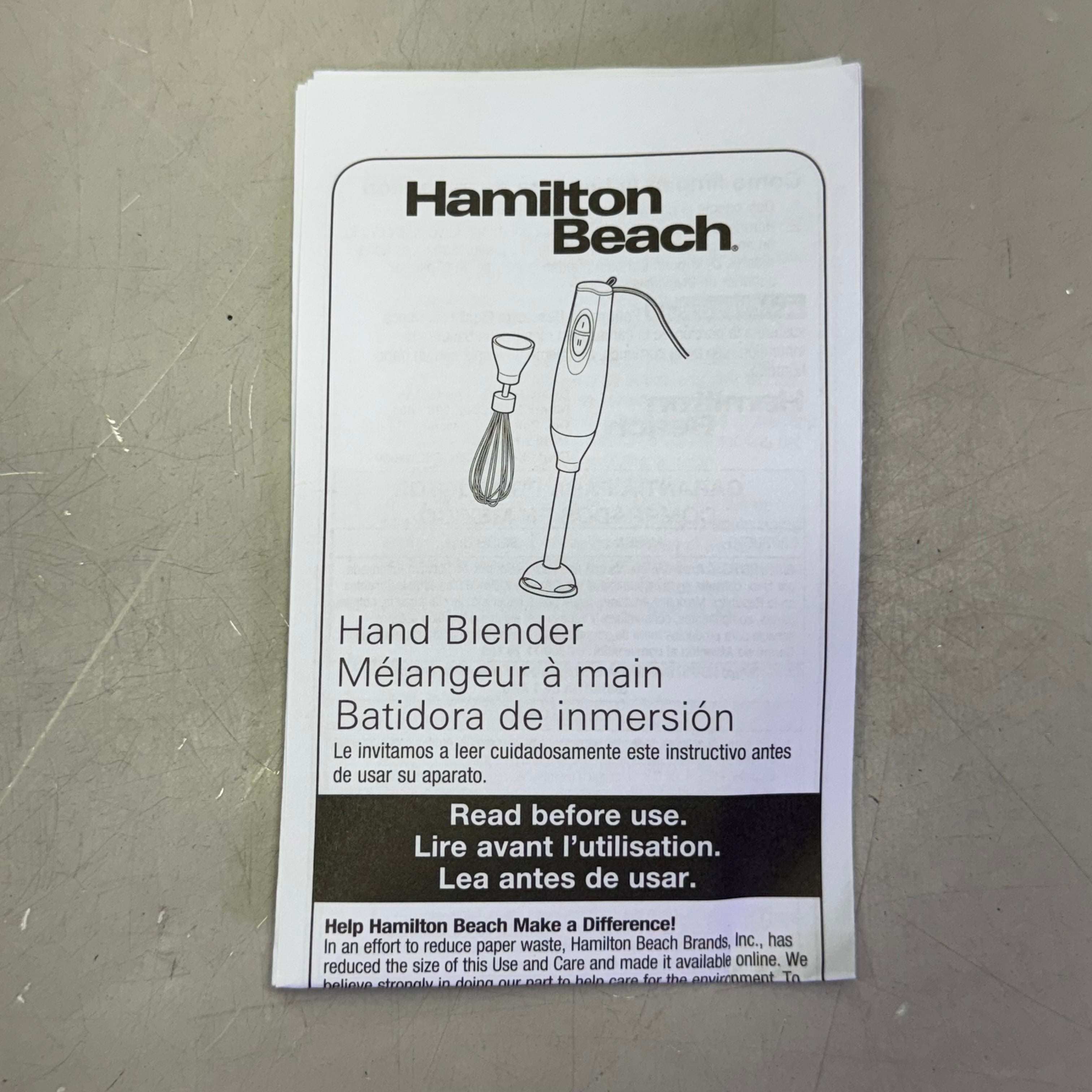 HAMILTON BEACH Electric Immersion Hand Blender With Handheld Blending Stick 2 Speed 225 Watts Grey & Black 59765G