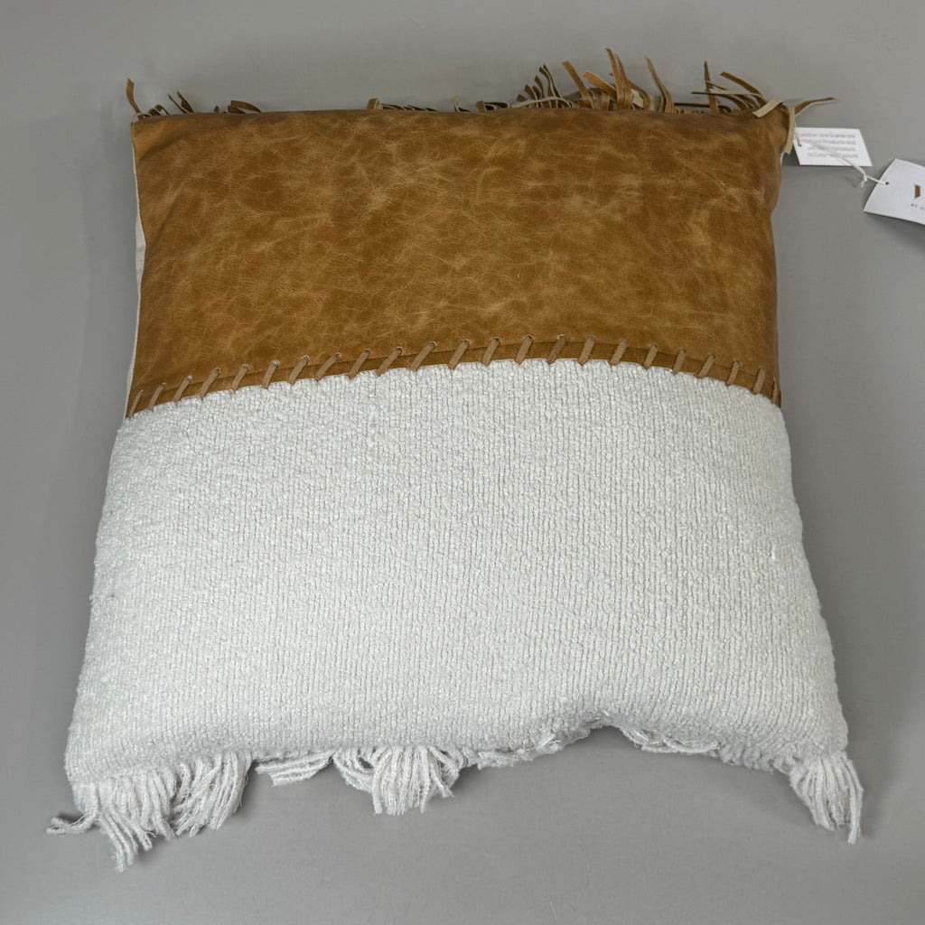VILLA 22"x22" RN Harris Ivory/Leather Chestnut Decorative Throw Pillow Brown