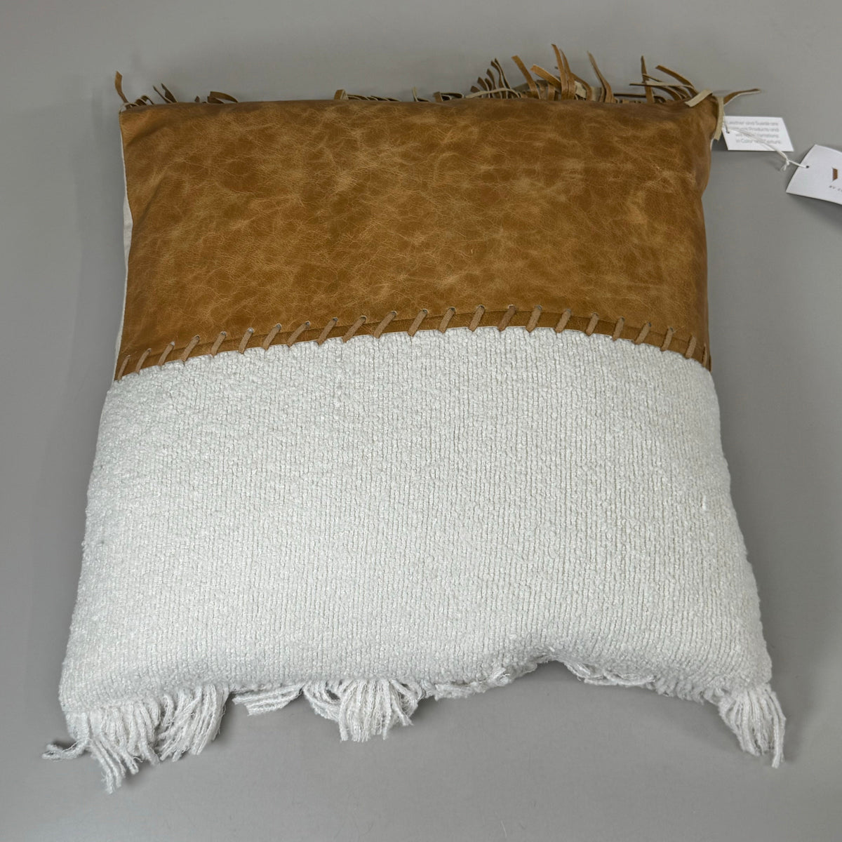 VILLA 22"x22" RN Harris Ivory/Leather Chestnut Decorative Throw Pillow Brown