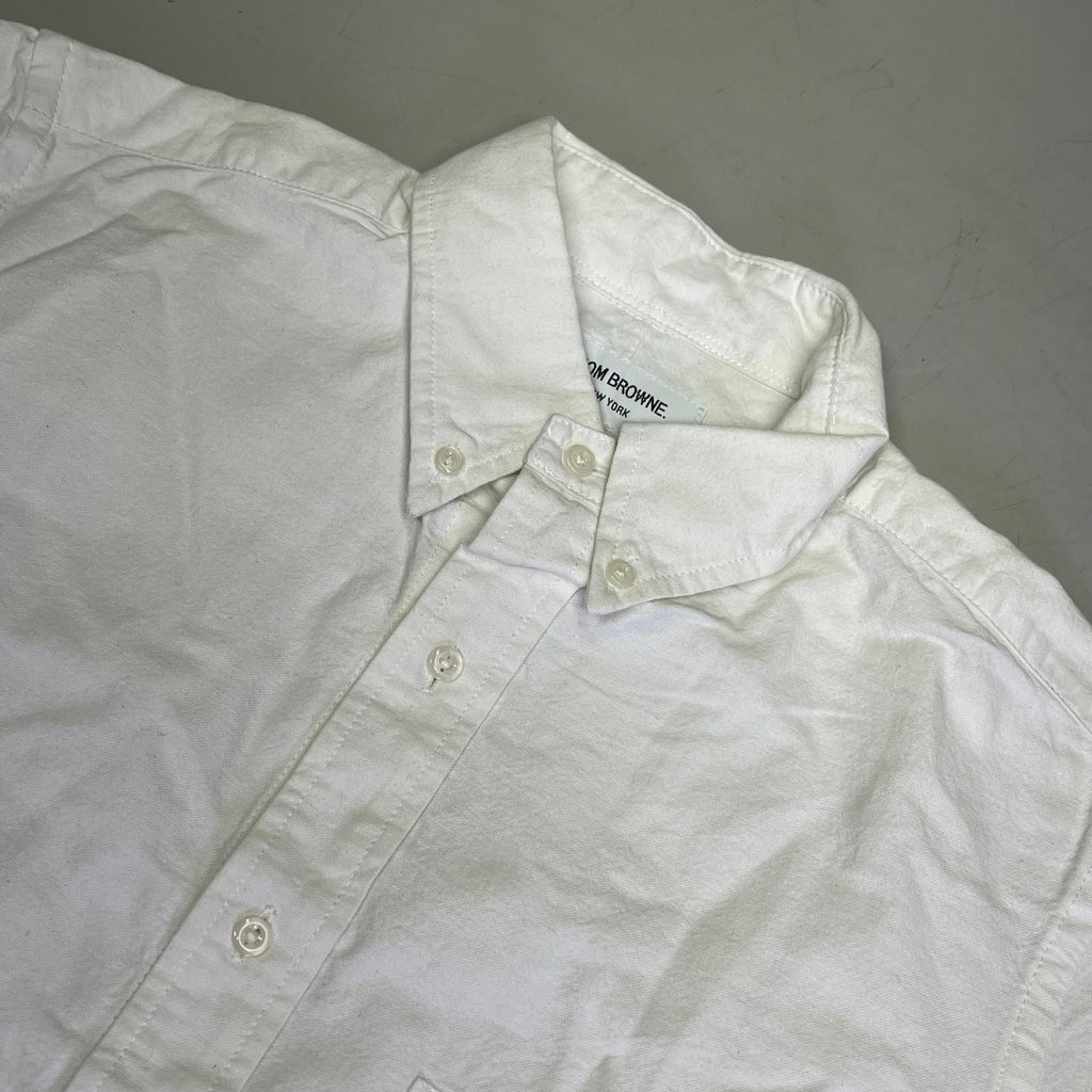 THOM BROWNE 4-Bar Stripe Curved Hem Button Up Shirt Mens Sz 2 White (Pre-Owned)