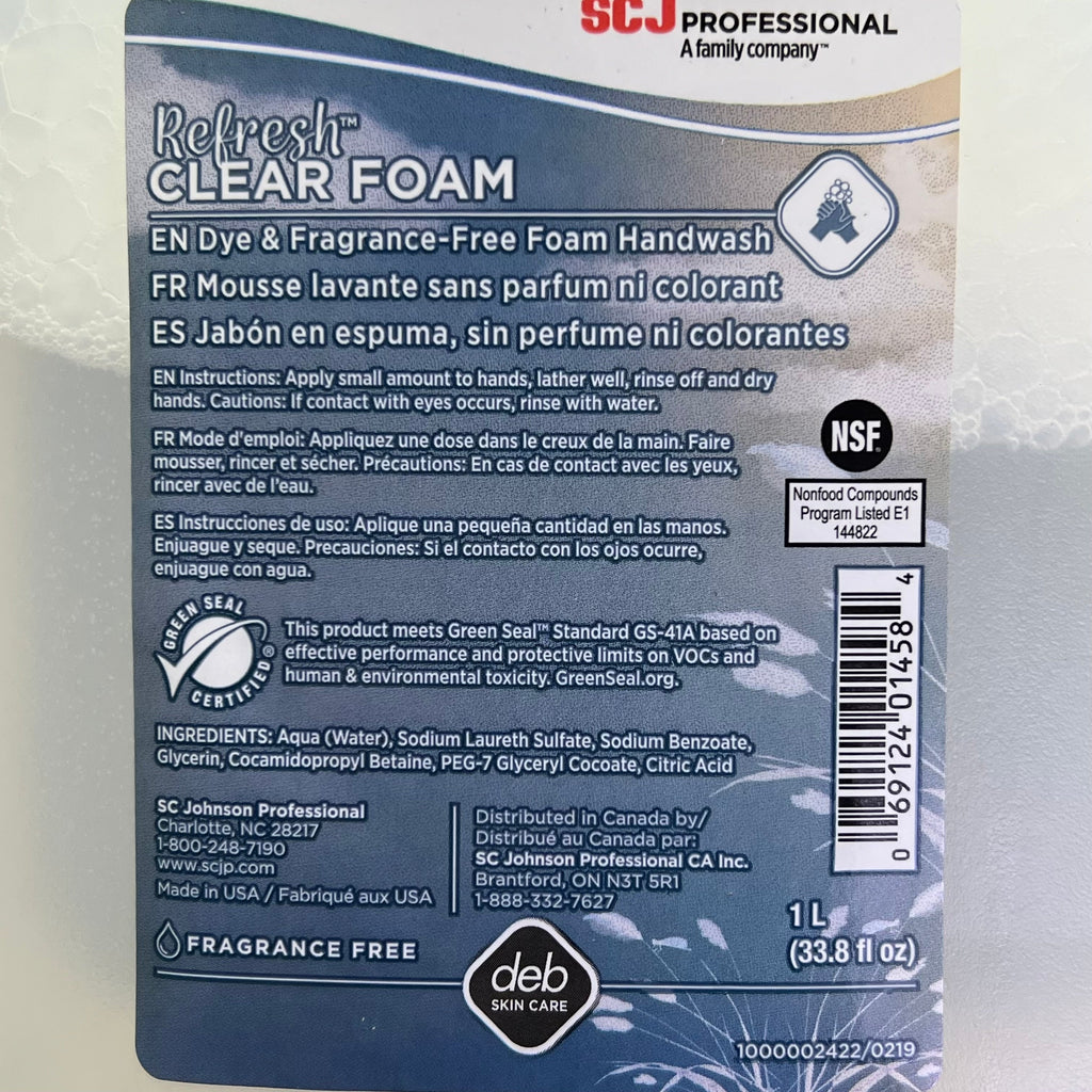 SCJ (6 PACK) Perfume & Dye Free Refresh Foam Soap Refills 1L 1000002422/0219