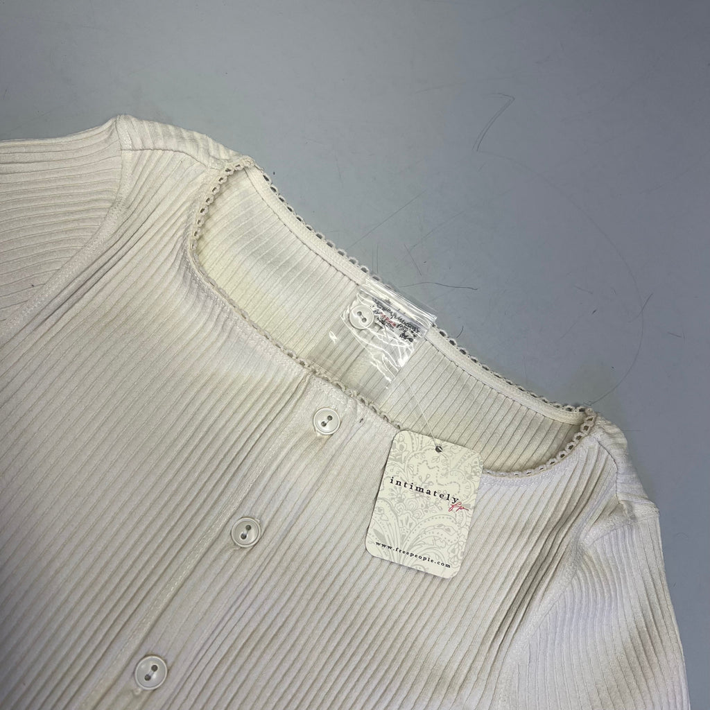 FREE PEOPLE Ribbed Cap Sleeve Most Wanted Cardi Women's Sz L Ivory 92736032