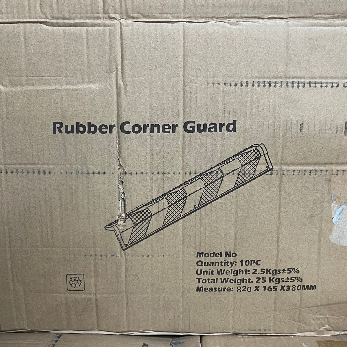 Rubber Corner Guard (10 Pcs) Sz 31" L x 6.5" W, Black & Yellow
