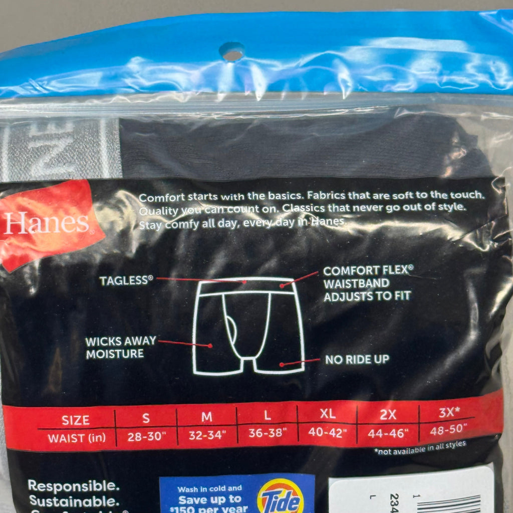 HANES (3 PACK) Men's Cool Comfort Boxer Briefs Sz L 36"-38" Black/Grey 2349A3