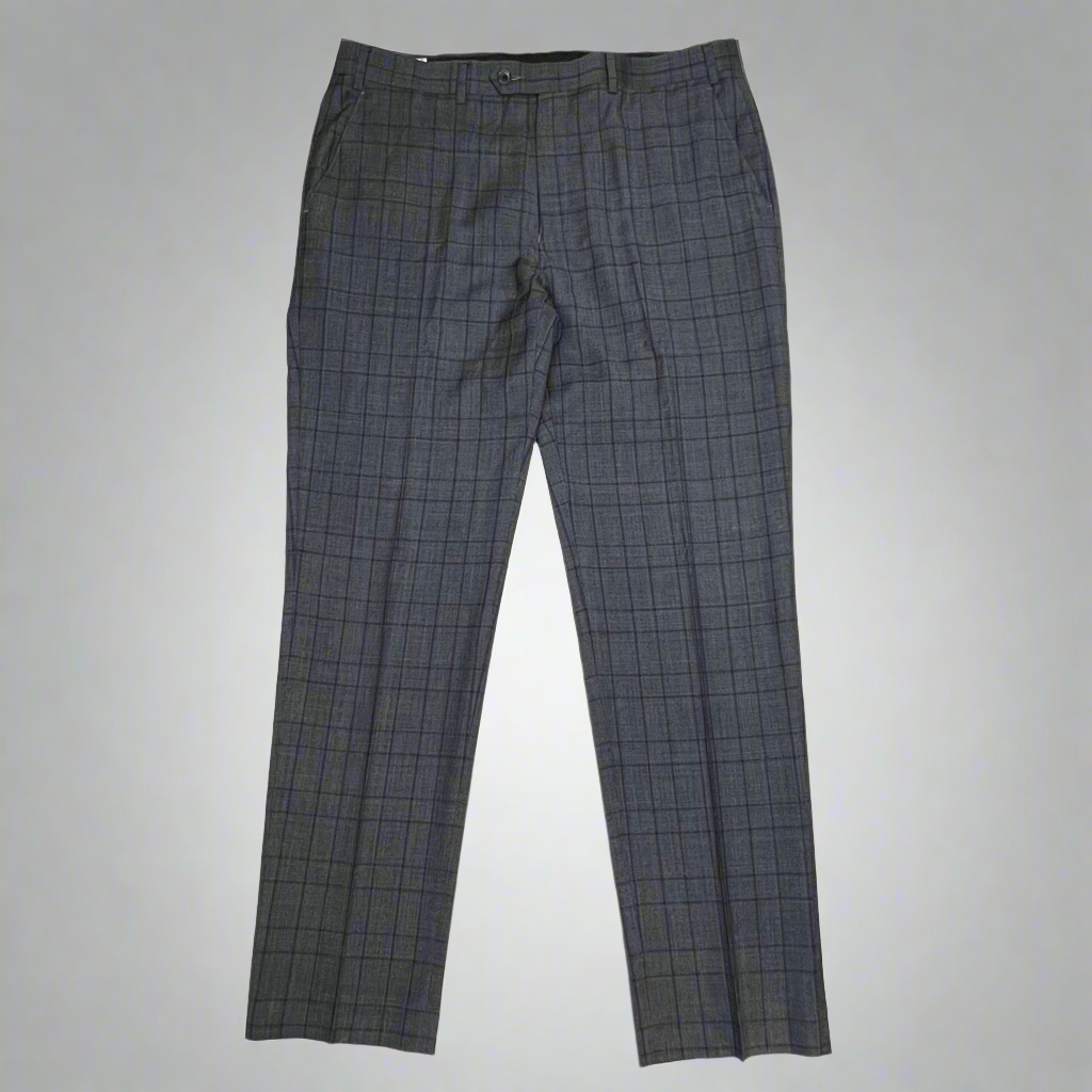 RALPH LAUREN  70% Wool Hand Tailored Suit Set Men's Sz 42 L Grey Purple Plaid (Pre-Owned)
