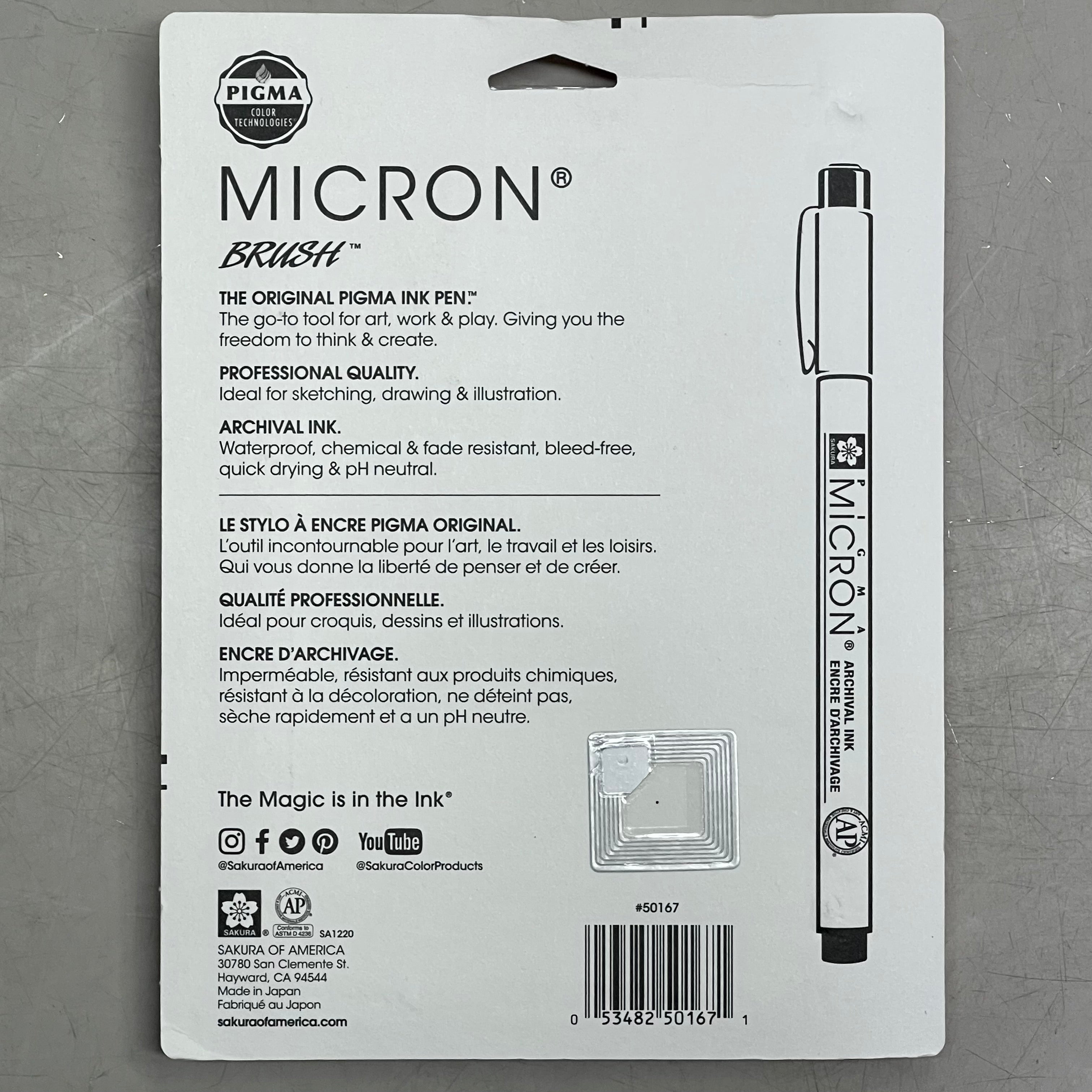 SAKURA (3-PACK) Pigma Micron Pens & Brush 0.25mm, 0.45mm, 0.60mm Gray 50167