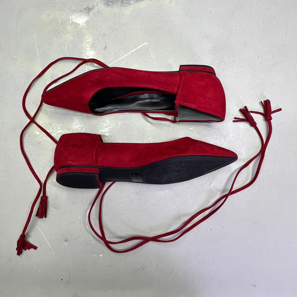 GUESS Vida Pointy Ankle Wrap Around Ballet Flats Women's Sz 7.5 Red (Pre-Owned)