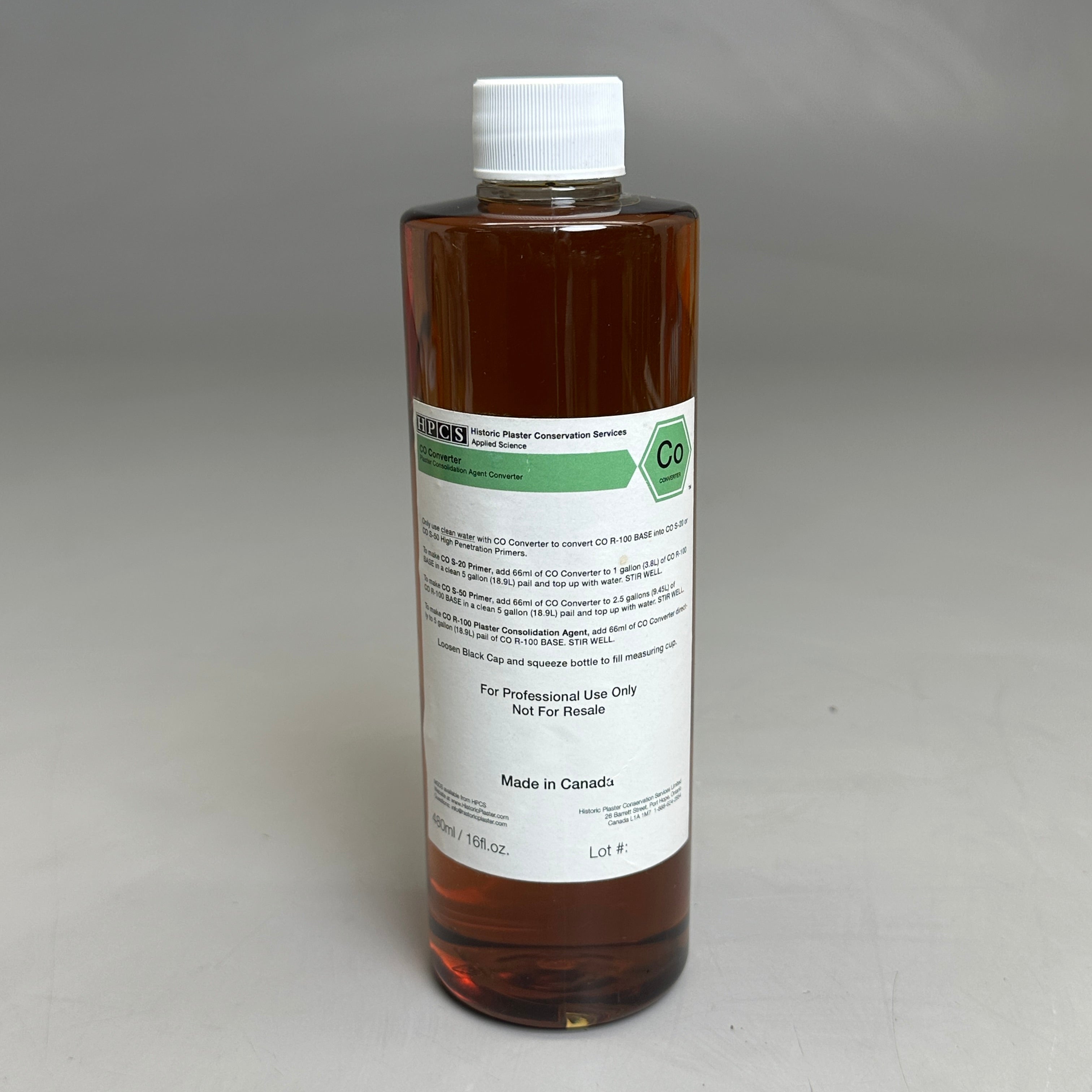 HISTORIC PLASTER Consolidation Agent Converter 480ml/ 16 fl. oz Brown