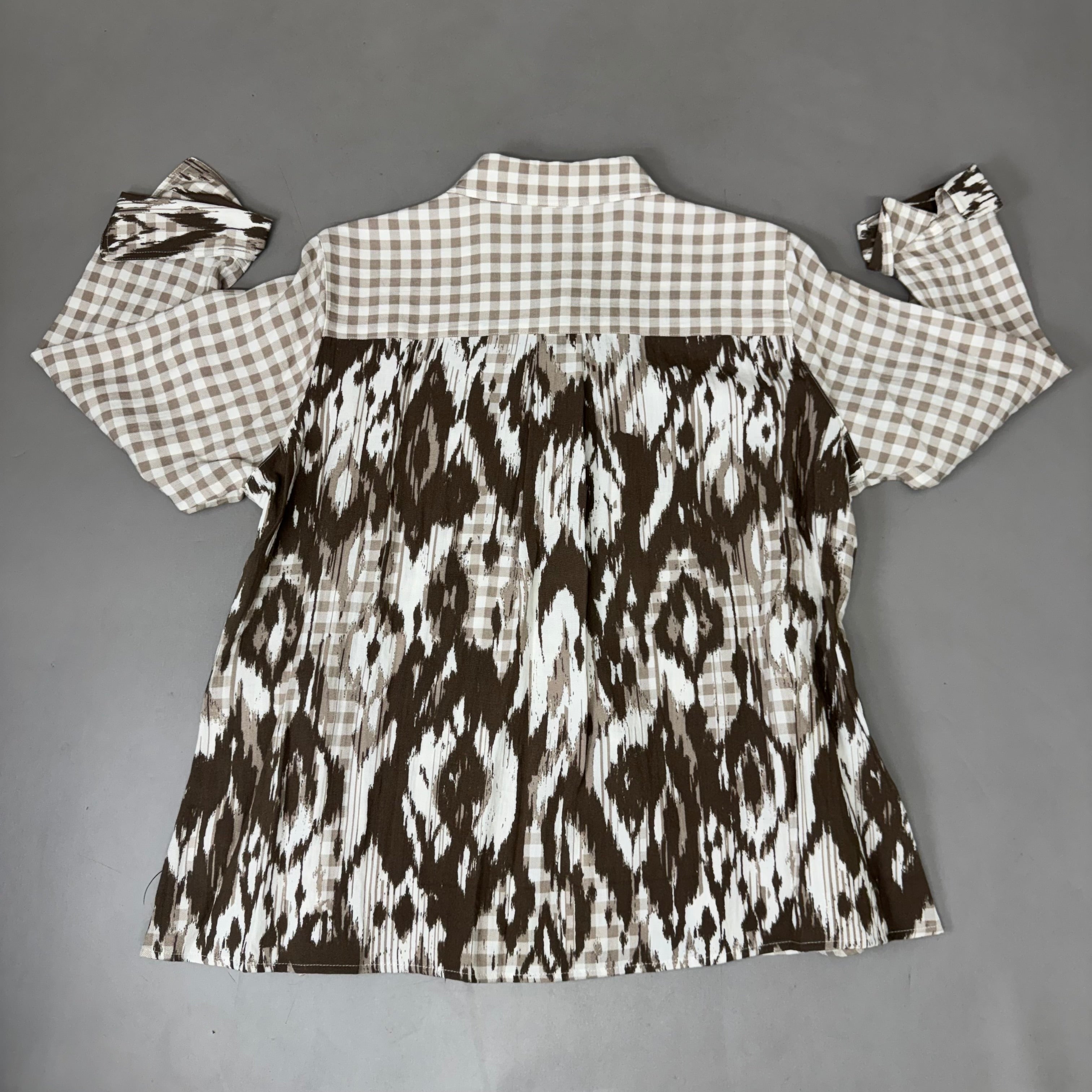 MULTIPLES Button-Up Plaid Shirt w/Cuff Petite Women's Sz PM Brown/Cream M44506BP