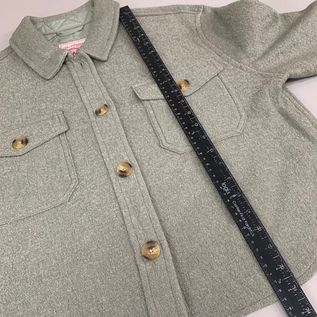 LEVI'S Front Button Cropped Jacket W/ Laydown Collar Women's Large Tea Green 595450040
