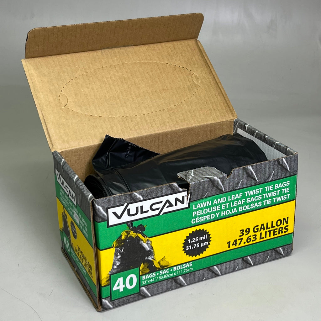 VULCAN (40 Bags) Lawn & Leaf Twist Tie Trash Bags 39 Gallon, Black