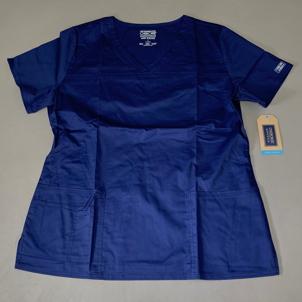 CHEROKEE Modern Classic Scrubs Top Core Stretch Women's SZ L Navy 4727