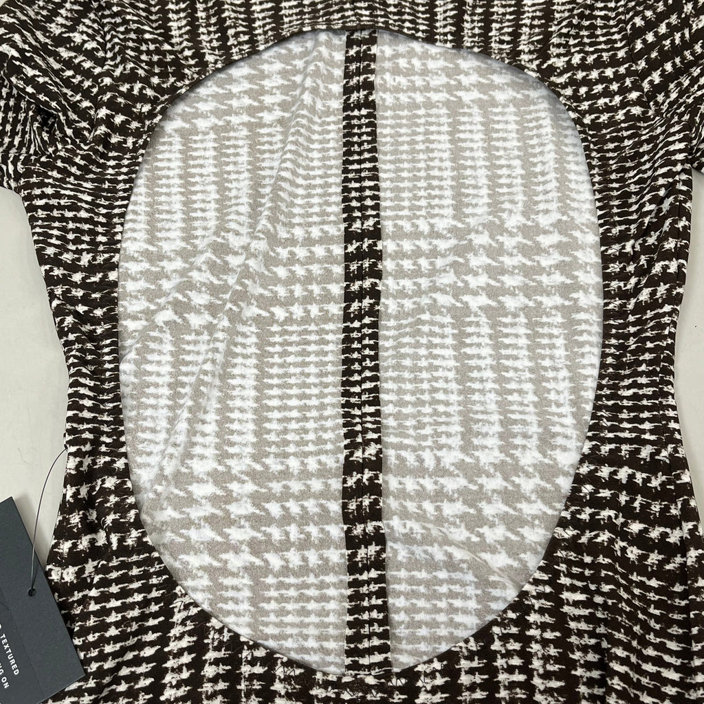 NORMA KAMALI Sleeve Open Back Catsuit Footsie Women's Sz S/36 Chocolate Plaid