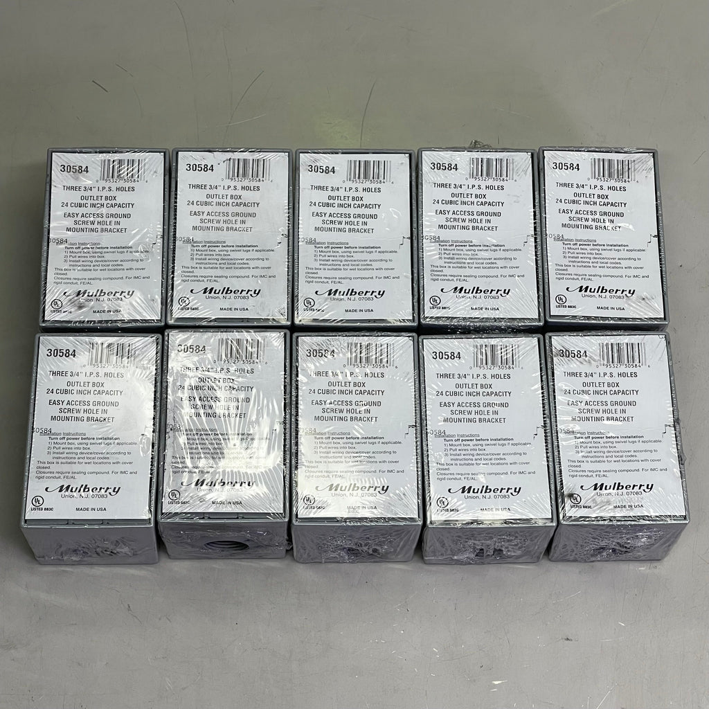 MULBERRY (10 PACK) Electrical Outlet Box, Wet Location Three 3/4" Hubs  Aluminum 30584