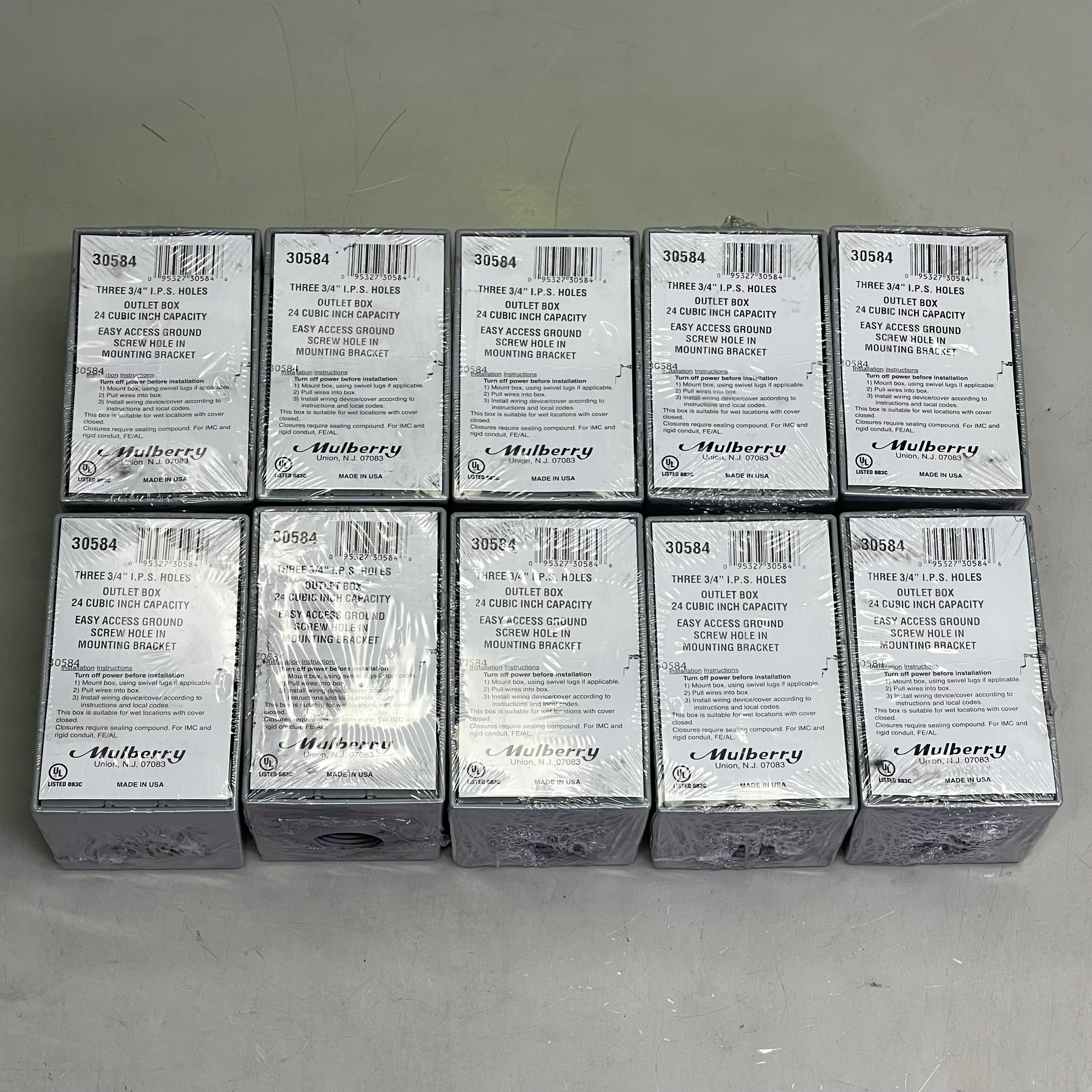 MULBERRY (10 PACK) Electrical Outlet Box, Wet Location Three 3/4" Hubs  Aluminum 30584