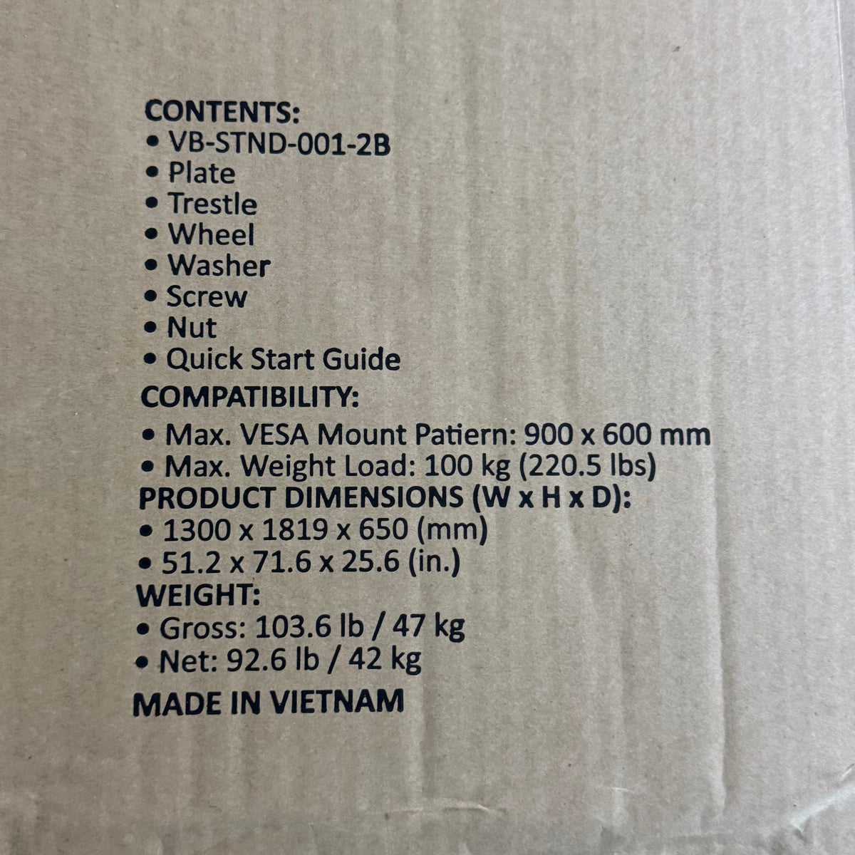 VIEWSONIC Universal Display Cart for 55-86 in Displays, Black VN-STND-001-2B