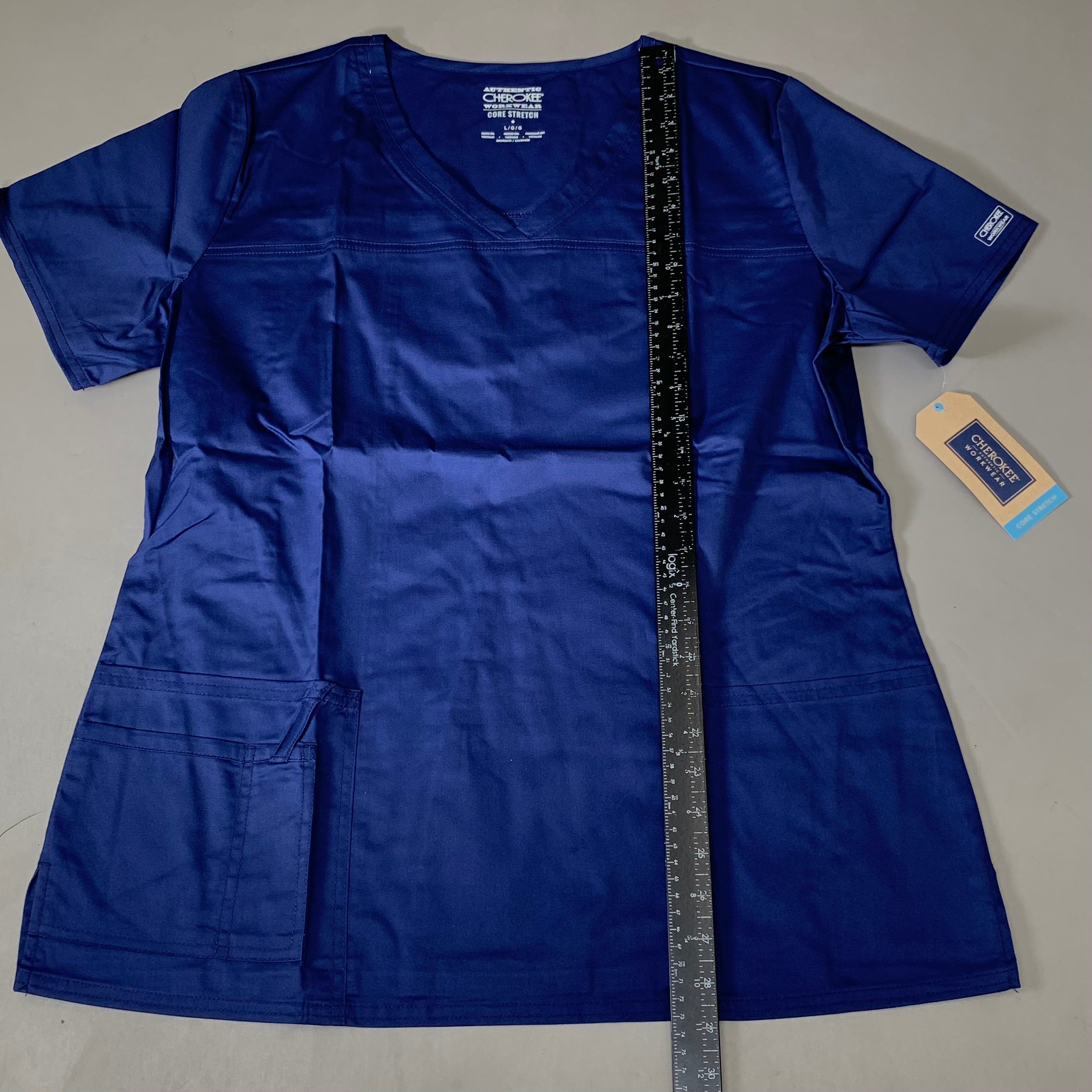 CHEROKEE Modern Classic Scrubs Top Core Stretch Women's SZ L Navy 4727