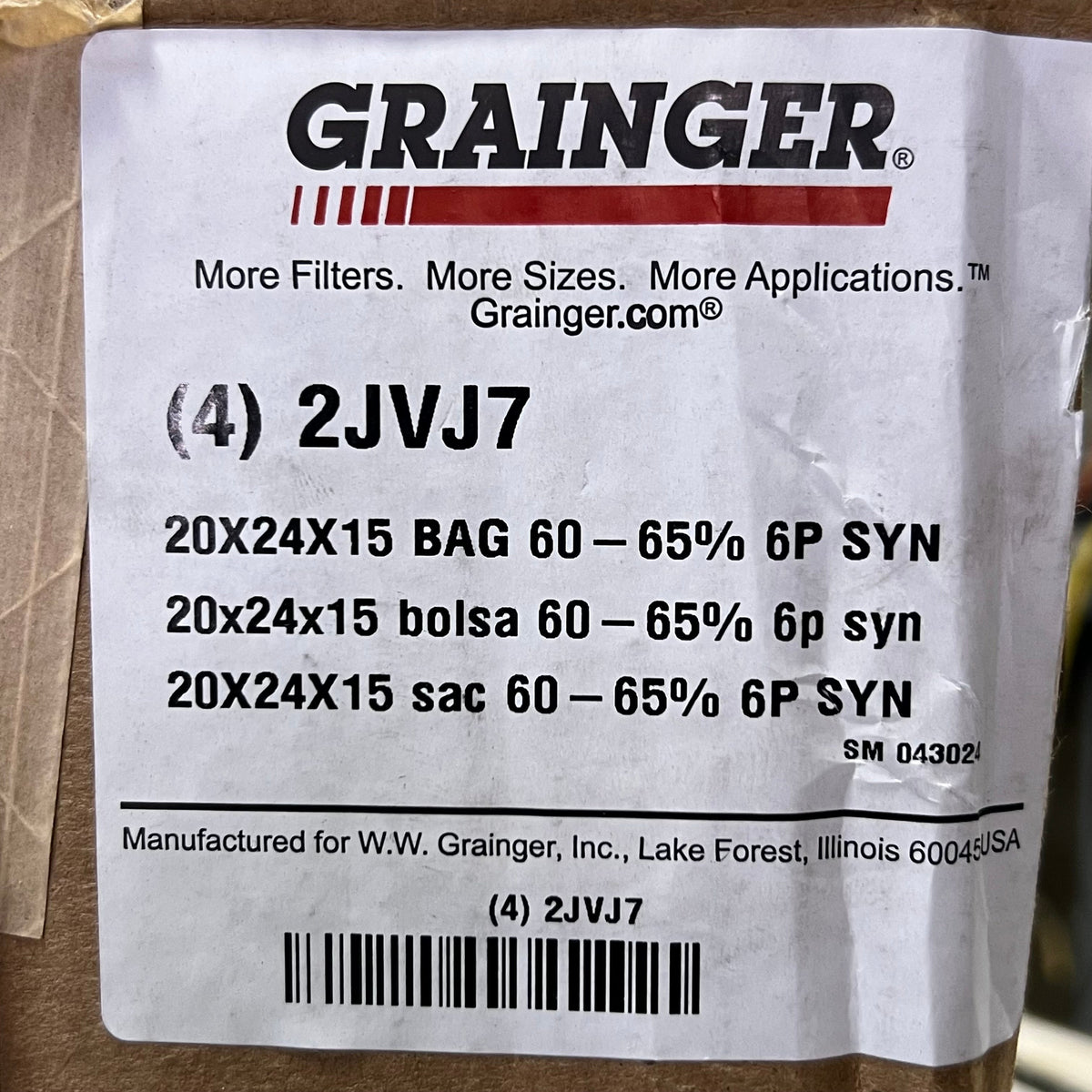 GRAINGER (4 Pcs) Rigid Cell Air Filters Sz 20 x 24 x 15, Light Pink 2JVJ7