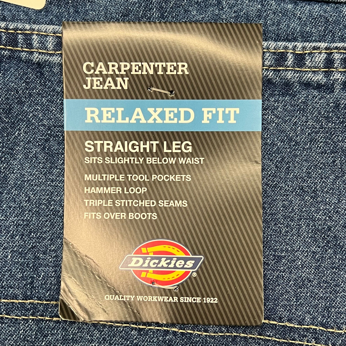 DICKIES Relaxed Fit Carpenter Jean Mns Sz 46X30 Stonewashed Indigo Blue 19294SNB