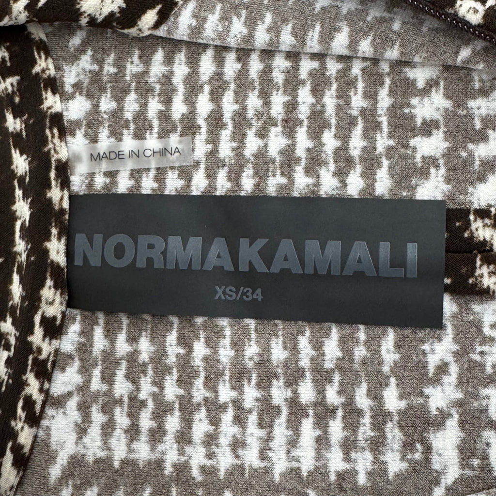 NORMA KAMALI Front Zip Slim Fit Turtle Top Women's Sz XS/34 Chocolate Plaid Tweed